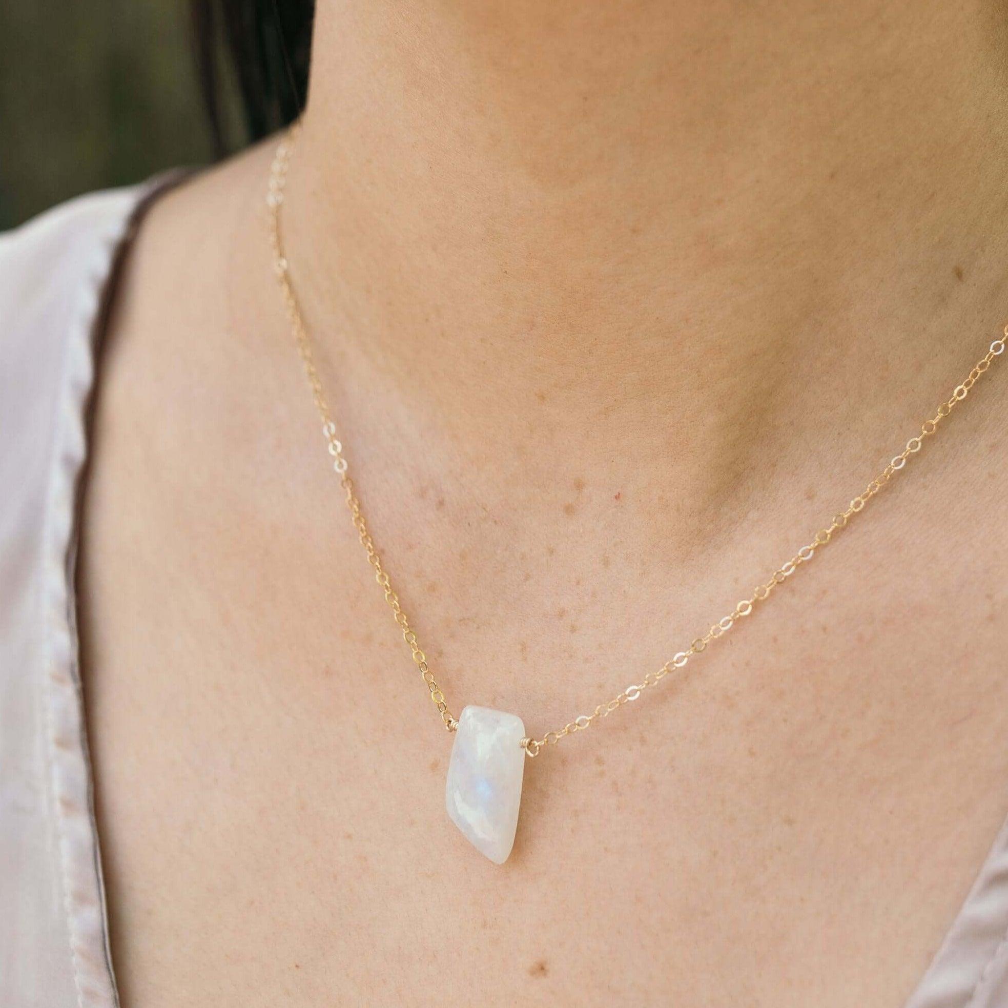 Rainbow Moonstone Crystal Slab Necklace - Small Smooth Gemstone Pendant for Women | Perfect for Meditation, Yoga & Boho Fashion