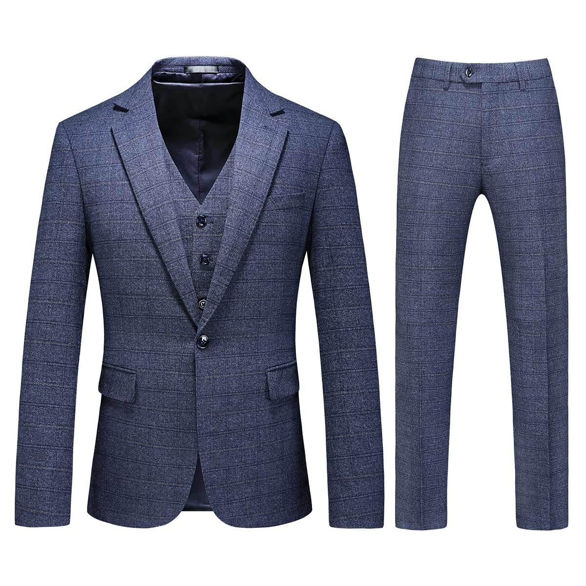 Men's Slim Fit Tweed 3-Piece Suit Set - One Button Plaid Tuxedo for Weddings, Business & Formal Events | Premium Wool Blend Suit for Professional & Special Occasions