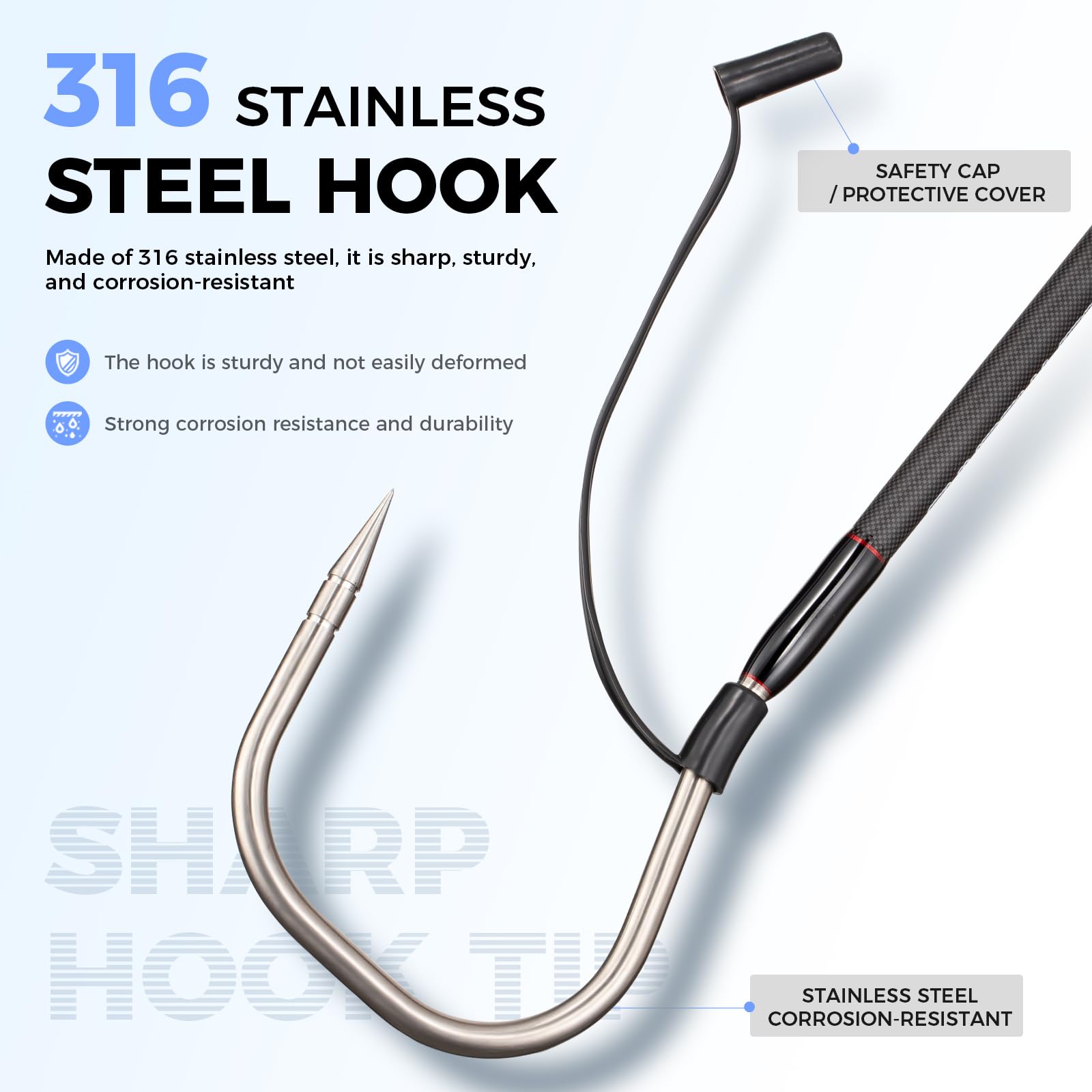 Saltwater Fishing Gaff with S316 Stainless Steel Hook & Carbon Fiber Pole - Heavy Duty Fish Landing Tool for Offshore, Deep Sea, and Boat Fishing Adventures