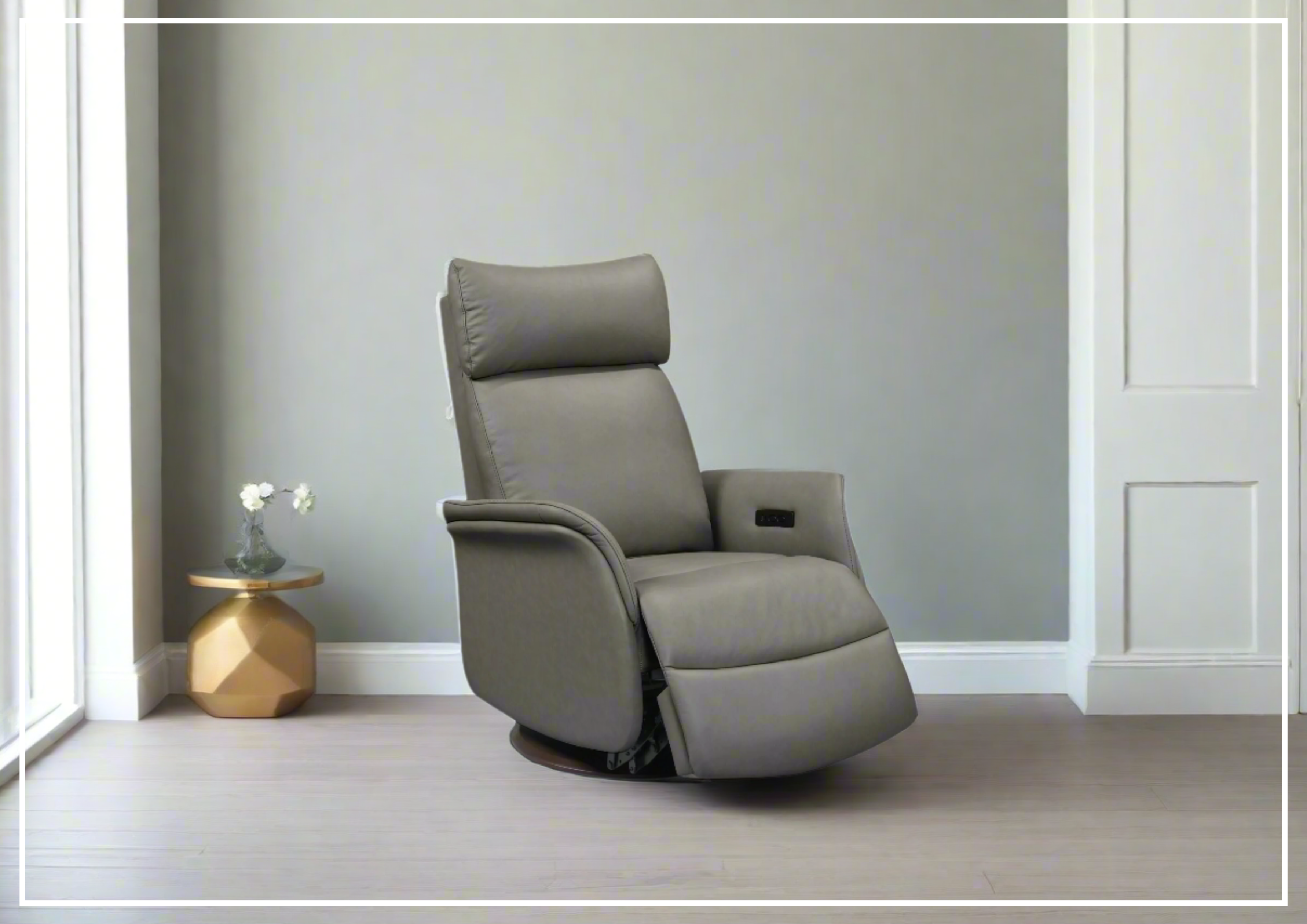 Gio Italia Tessa Genuine Leather Recliner Chair with 360° Swivel Base - Gray Living Room Recliner for Home Theater, Gaming & Relaxation