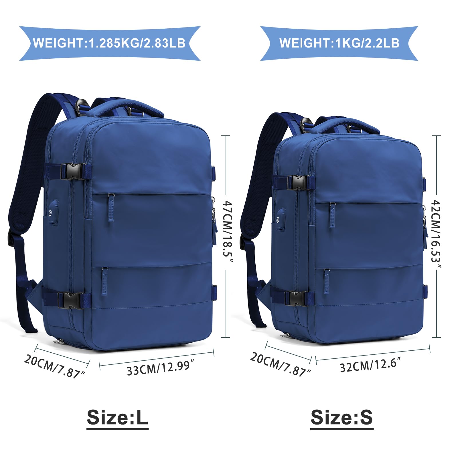 Coowoz Large Travel Backpack for Women & Men - Flight Approved Carry On Backpack, Hiking Backpack, Outdoor Rucksack, Casual Daypack - Perfect for Air Travel, Camping, Hiking & Daily Commute (Royal Blue, Large)
