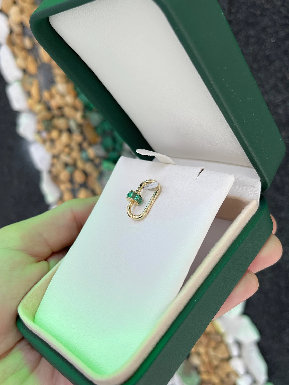 1.15ct Natural Emerald Cut Carabiner with Green Emerald Charm Pendant - Elegant Jewelry for Outdoor Adventures & Everyday Wear