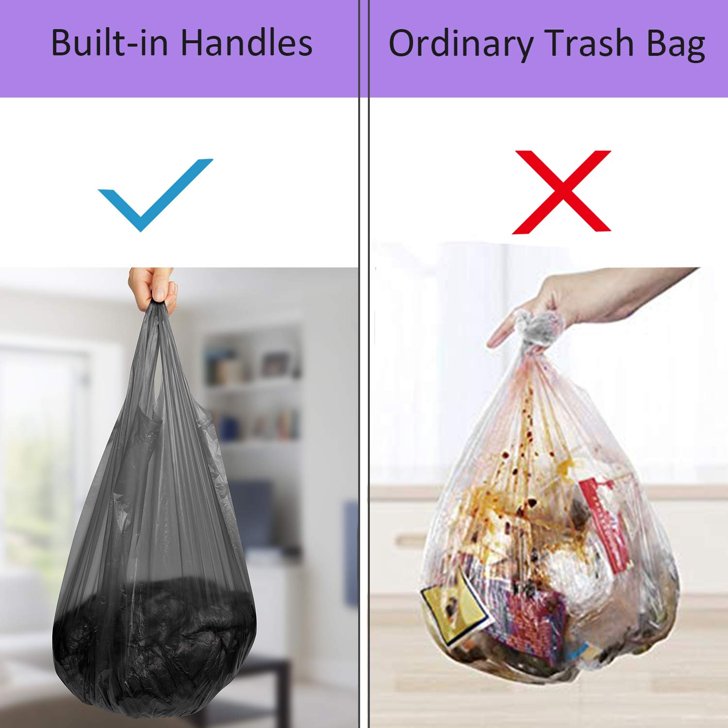 **4 Gallon Small Trash Bags with Handle-Tie - 100 Count (5 Pack) | Leak-Proof Waste Bags for Bathroom, Kitchen, Office, Bedroom & Picnic | Perfect for Small Trash Cans & Daily Disposal**