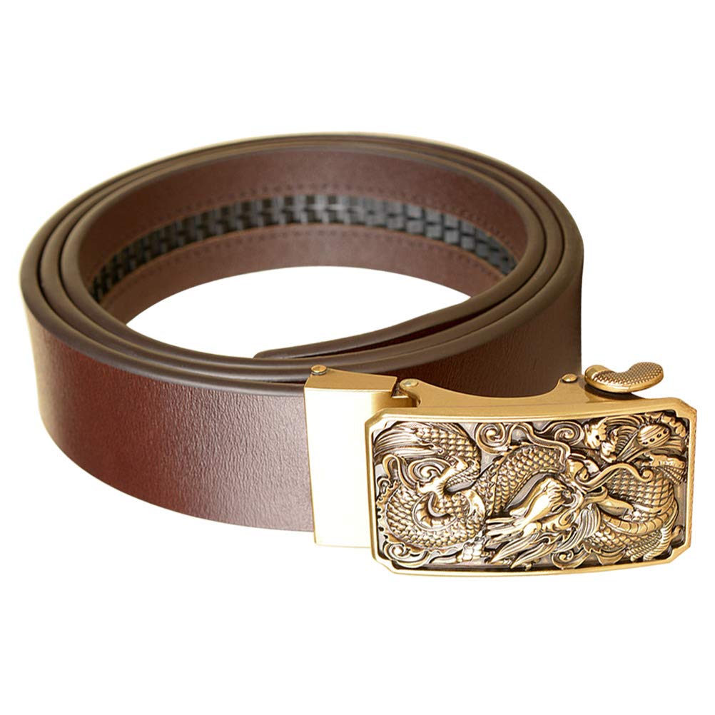 KESYOO Genuine Leather Belt for Men - Black Automatic Golden Buckle with Dragon Pattern - Stylish Dress Belt for Office, Casual & Formal Wear