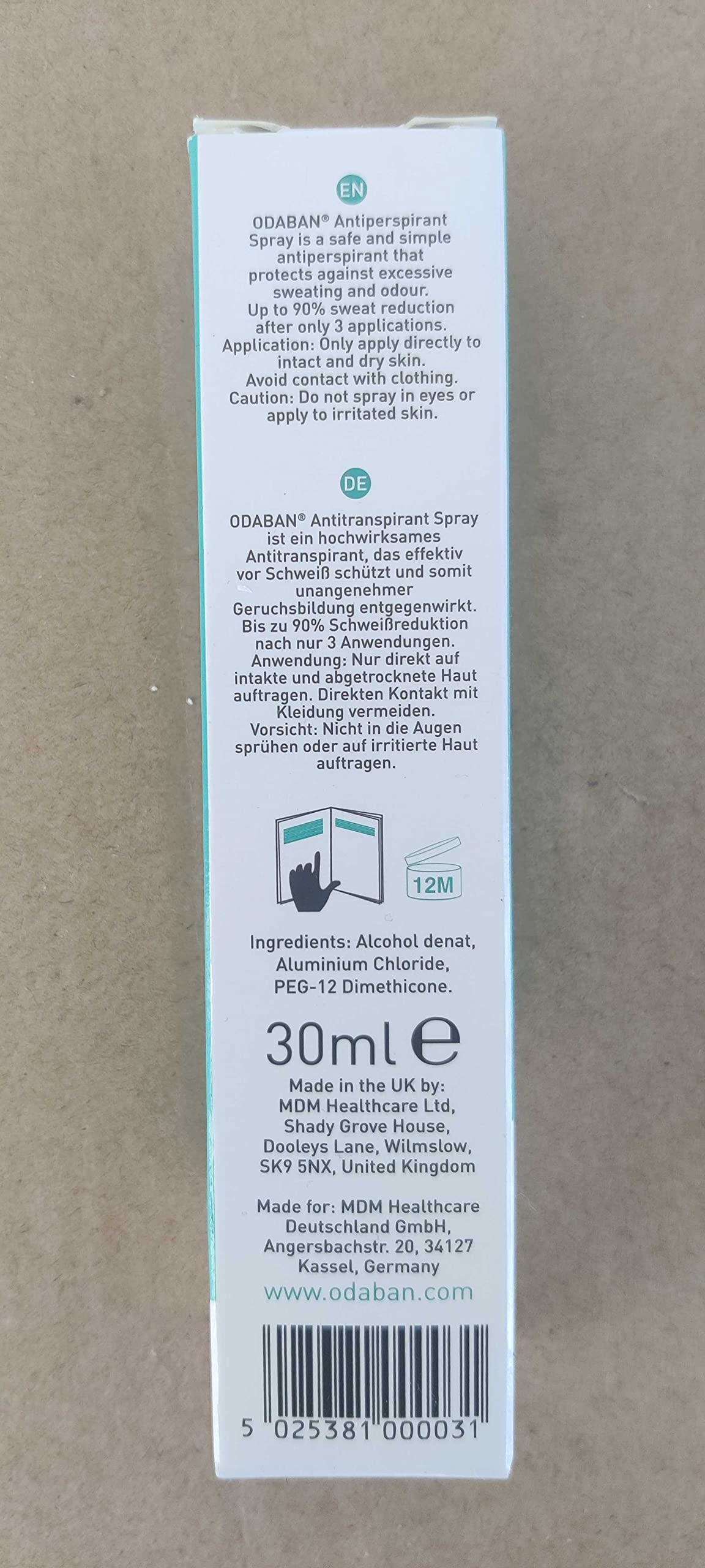 Odaban Antiperspirant Spray 30ml - Strong Sweat Control for Men & Women - Ideal for Gym, Work & Daily Use