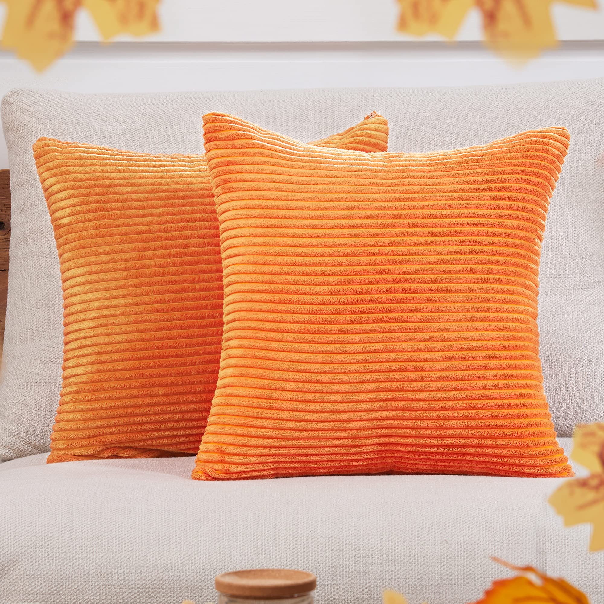 Deconovo 2-Pack Corduroy Pillow Covers 24x24 Inch - Soft Papaya Orange Striped Decorative Cushion Covers for Fall Home Decor | Perfect for Living Room Sofa, Bedroom Throw Pillows & Seasonal Decoration