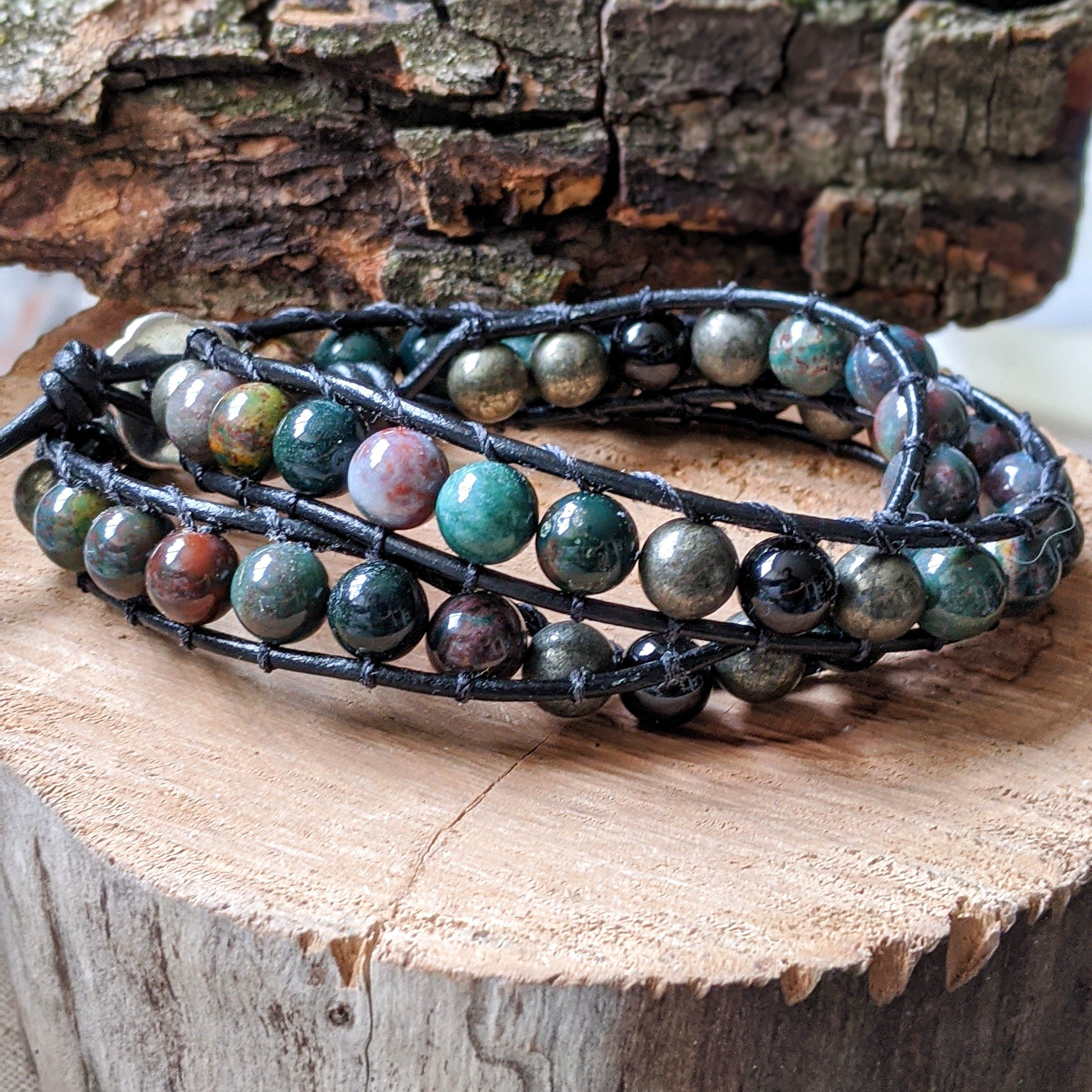 Natural Bloodstone and Pyrite Wrap Bracelet for Women - Healing Crystal Jewelry for Protection & Energy - Perfect for Yoga, Meditation & Spiritual Gifts
