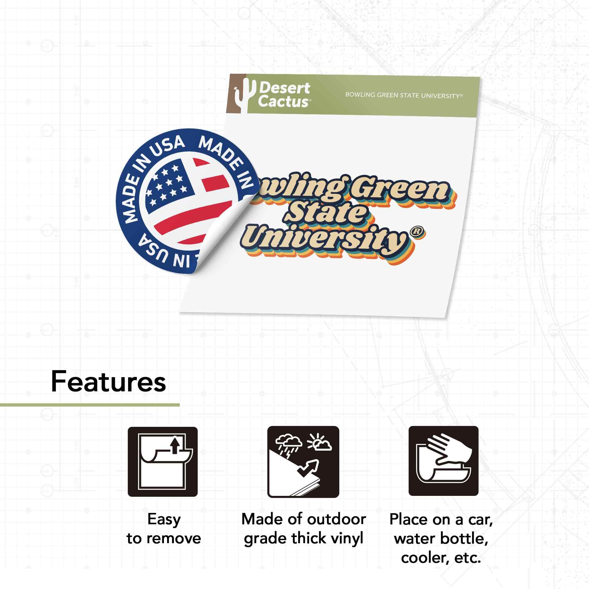BGSU Falcons Vinyl Decal Sticker - Desert Cactus Design for Laptop, Water Bottle, Car & Scrapbook - Bowling Green State University 70's Retro Style Decals - Perfect for College Pride, School Spirit & Fan Gifts
