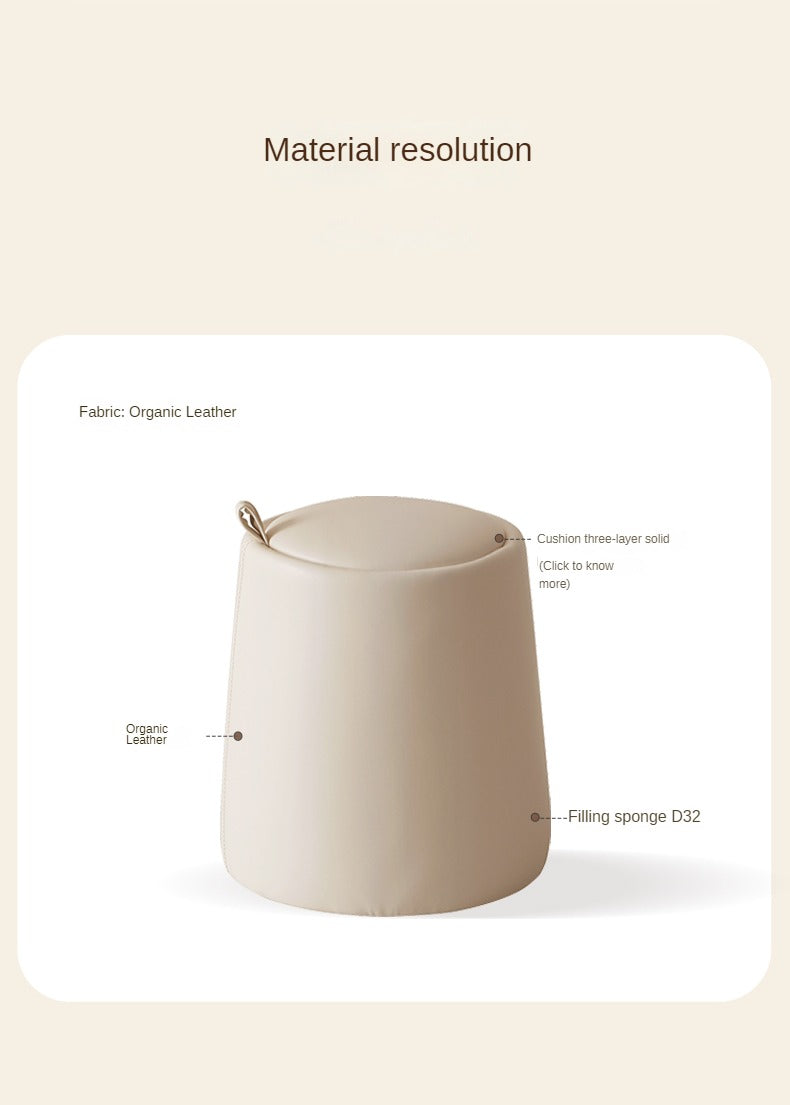 Organic Leather Makeup Stool - Cream Round Vanity Seat with Storage for Bedroom & Dressing Room - Perfect for Makeup Artists & Home Decor