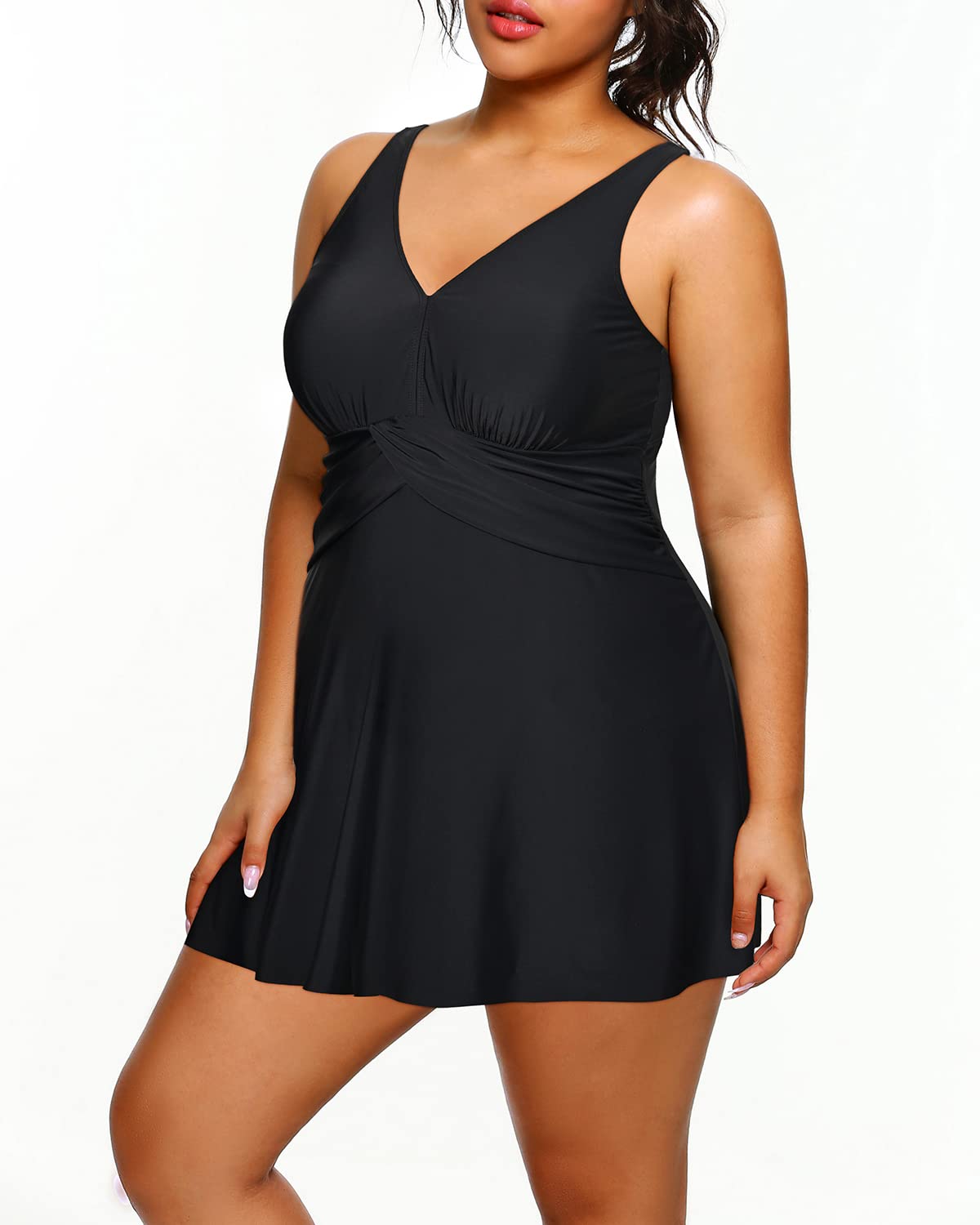 Holipick Plus Size Swim Dress for Women - One Piece Swimsuit with Skirt, V Neck & Tummy Control Bathing Suit | Beach Vacation, Pool Party & Water Aerobics