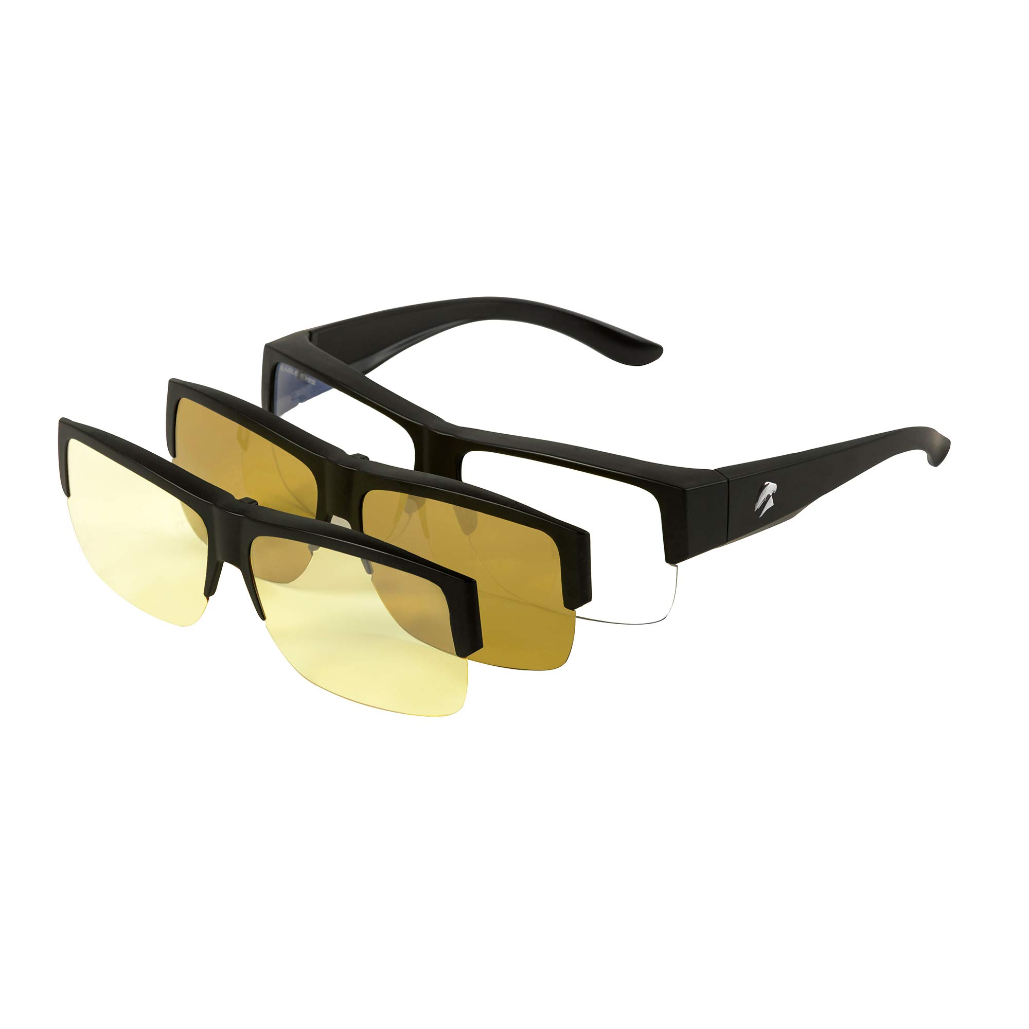 Eagle Eyes 3-in-1 Clip-On Glasses Kit with Day, Night & Digital Light Lenses - Perfect for Reading, Driving & Screen Use