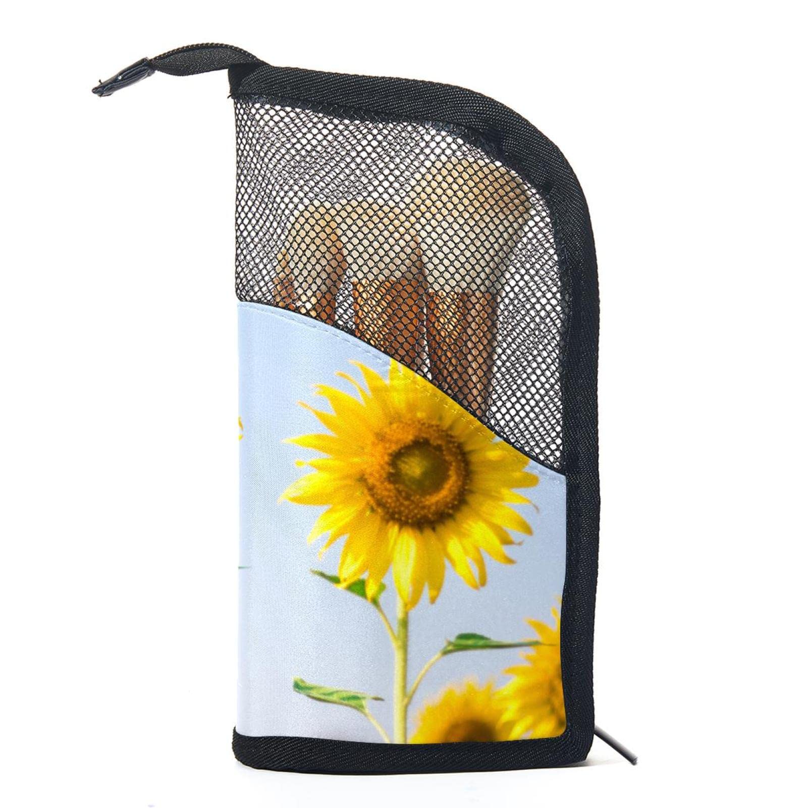 12-Piece Makeup Brush Organizer Bag with Sunflower Sunglasses Design - Portable Cosmetic Brush Holder Case for Travel & Home Storage