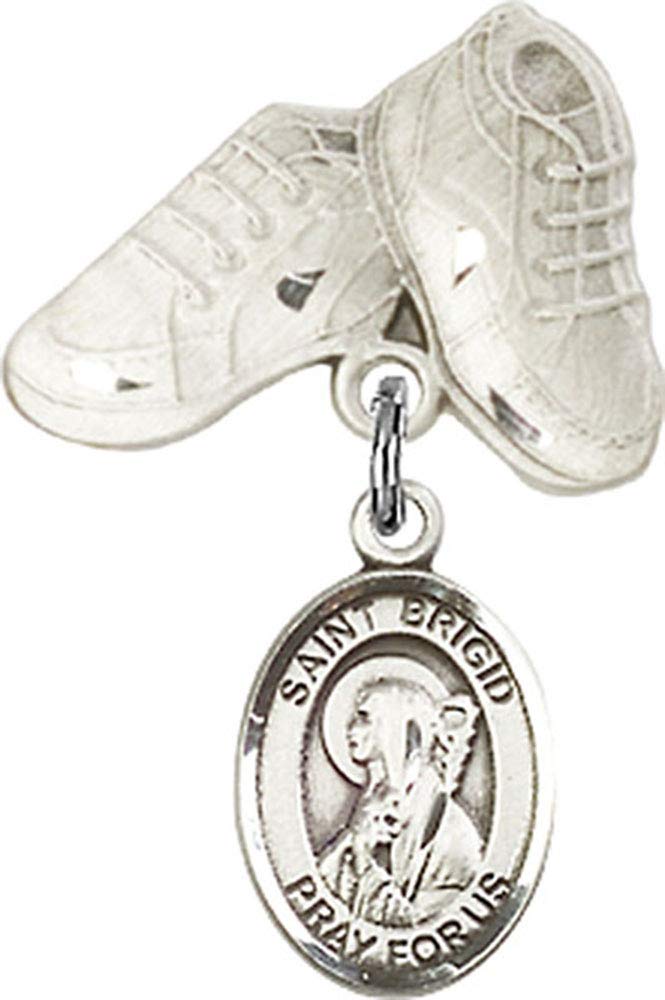 Sterling Silver Baby Badge with St. Brigid of Ireland Charm & Baby Boots Pin - Perfect for Christening Gifts, Baby Blessings & First Communion Keepsakes