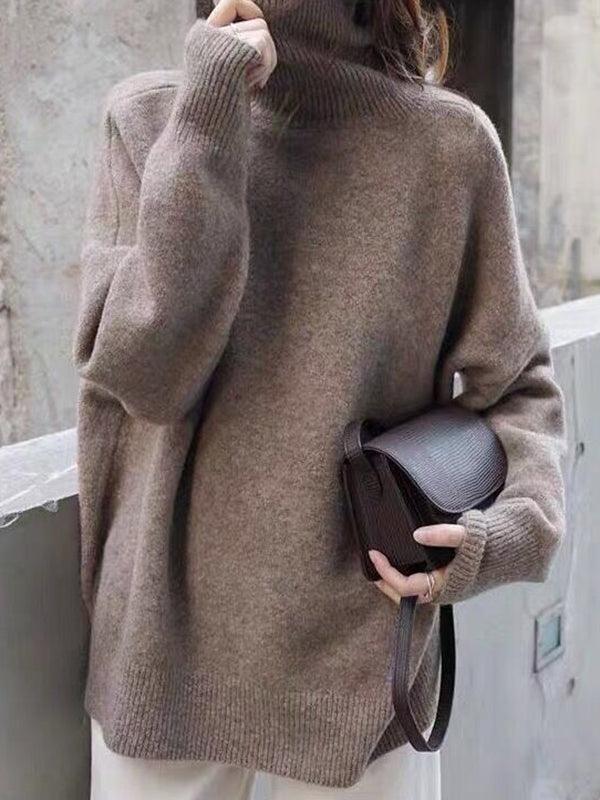 Lovevop Women's Casual Loose Fit Long Sleeve High Neck Sweater Top - Solid Color Pullover for Fall Winter Layering, Office Wear & Everyday Outfits