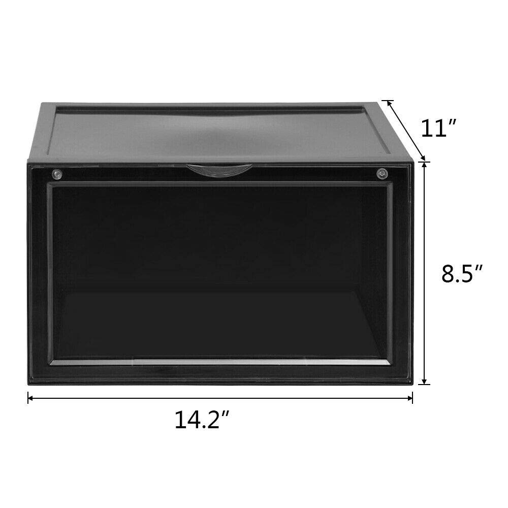 6-Pack Stackable Magnetic Shoe Storage Boxes - Heavy Duty Side-Opening Plastic Shoe Organizer for Sneakers (13.5 Men/14 Women) - 14