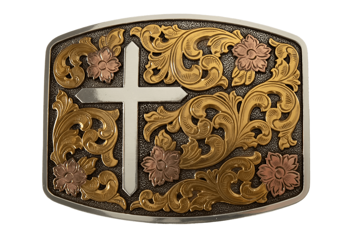 Nocona Men's Engraved Cross Floral Buckle Belt - Western Style Leather Belt for Cowboy Boots & Jeans - Perfect for Rodeo, Ranch Work & Country Fashion