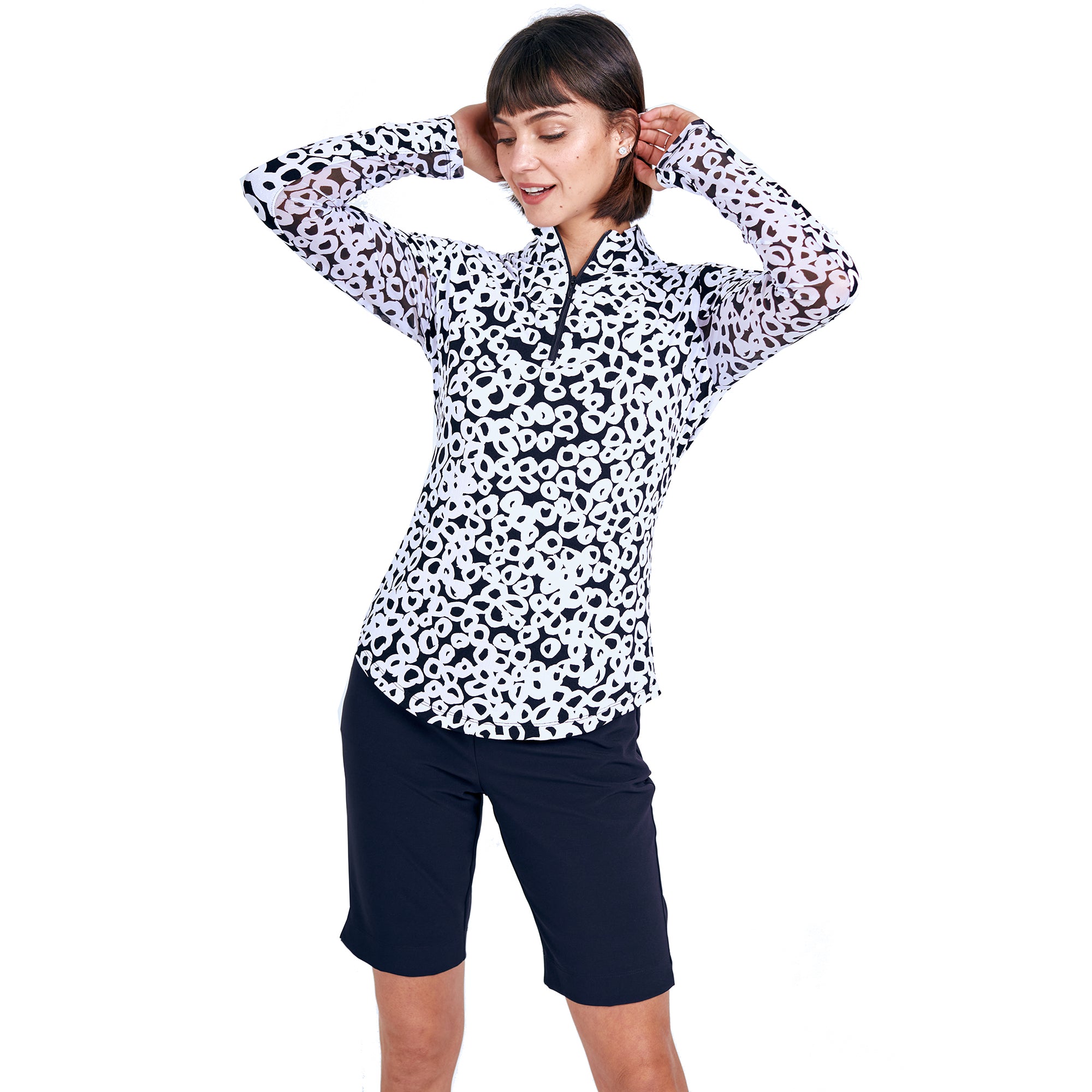 Gottex Women's Long Sleeve Sun Protection Shirt with Zip Mock Neck - UPF 50+ UV Ray Blocking, Lightweight & Breathable for Beach, Hiking, and Outdoor Activities
