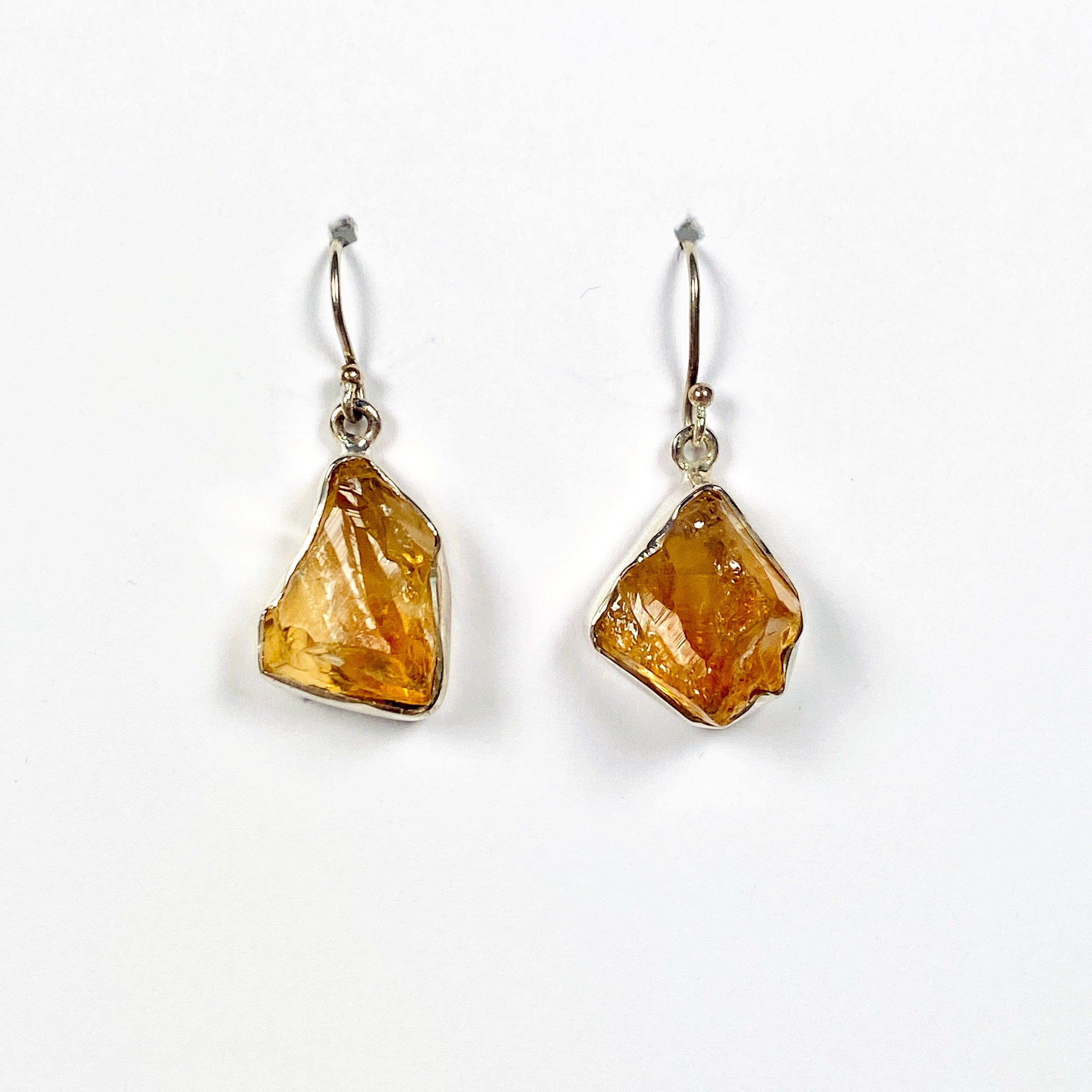 Natural Citrine Raw Stone Earrings E2359 - Handmade Boho Jewelry for Women - Perfect for Everyday Wear, Boho Chic Outfits & Spiritual Healing