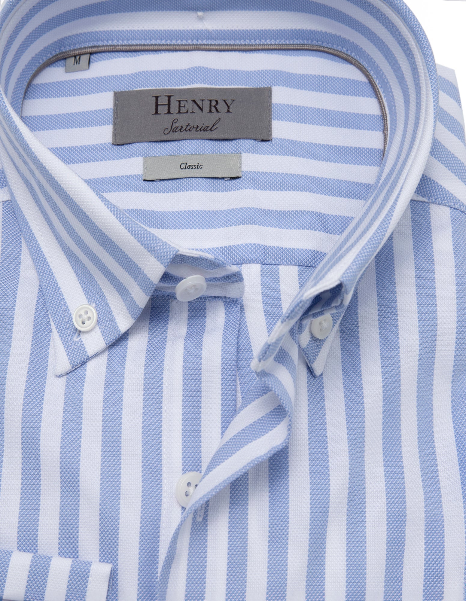 HENRY SARTORIAL Men's Bengal Stripe Casual Shirt - Blue & White Cotton Button Down for Business & Weekend Wear