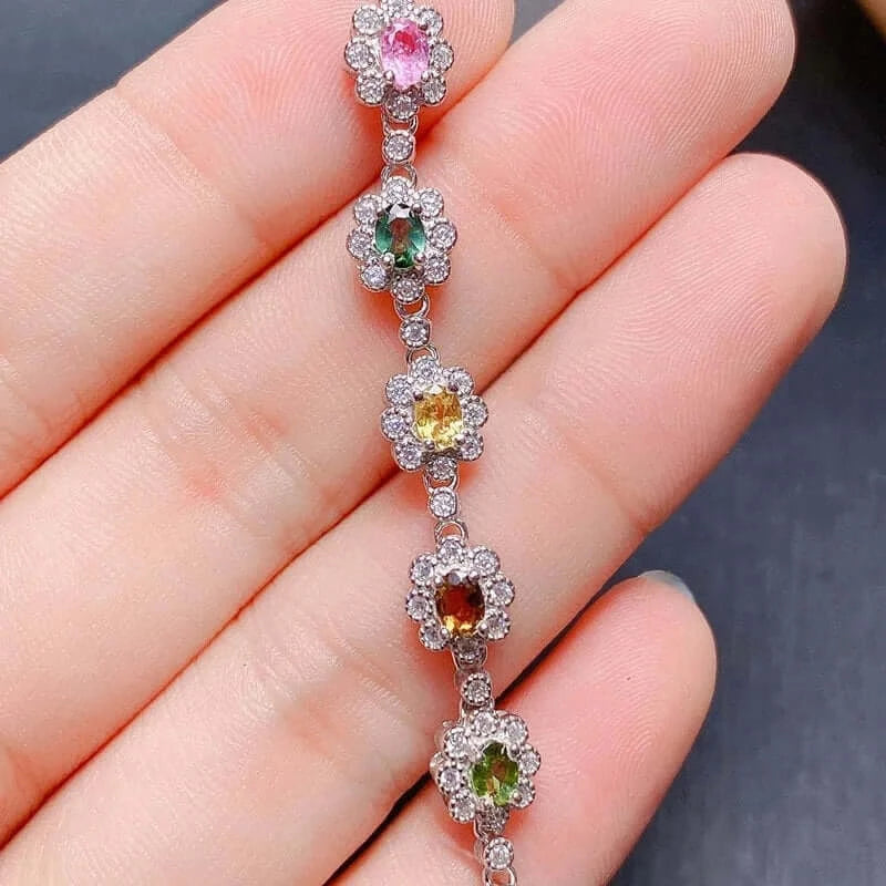 Multi-Color Tourmaline Gemstone Bracelet - October Birthstone Jewelry | FME B045 | Perfect Gift for Women, Birthday, Anniversary & Special Occasions