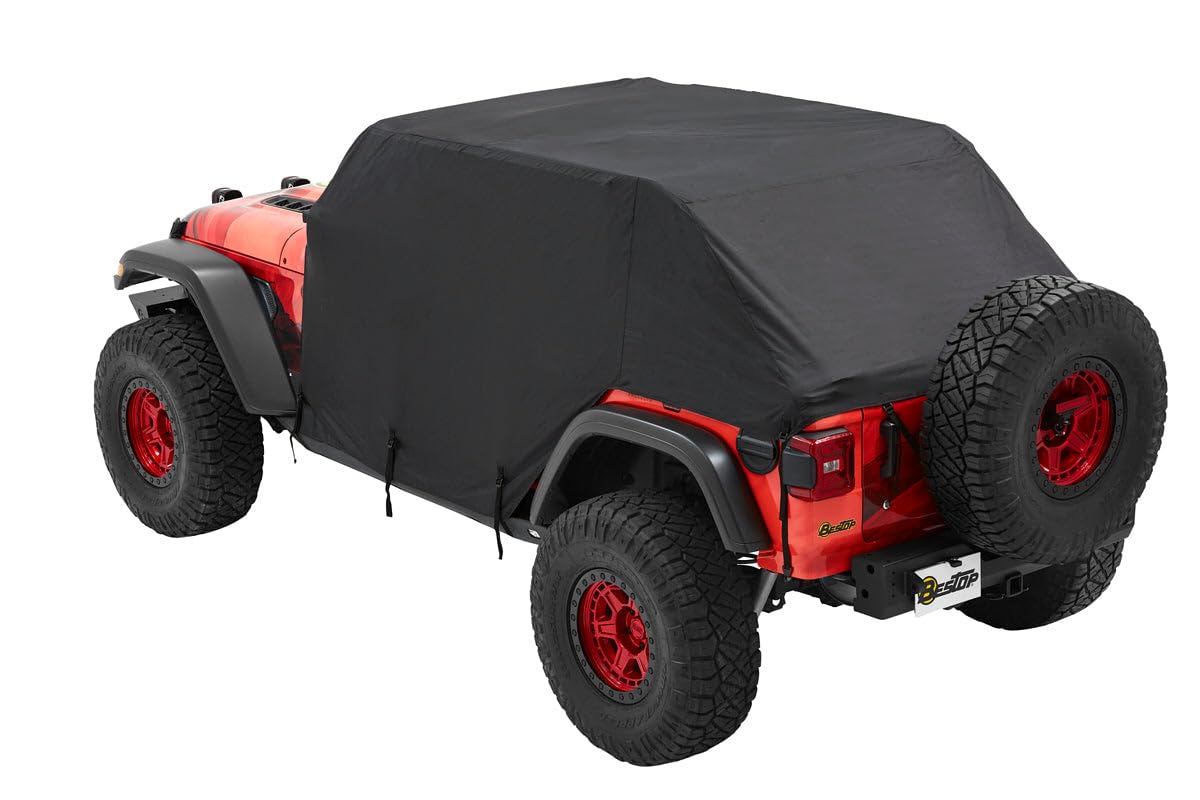 Bestop 8104301 All-Weather Jeep Wrangler Trail Cover - Heavy Duty Waterproof Black Truck Top for Off-Road Adventures & Outdoor Camping Protection