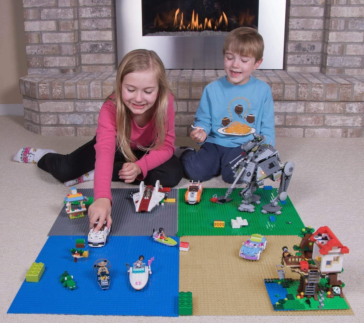 Strictly Briks Lego-Compatible Baseplates 16x16 Inches - 4 Pack (Grey, Blue, Green, Sand) | 100% Compatible with All Major Building Brick Brands | Perfect for DIY Tables, Play Mats & Creative Construction Projects