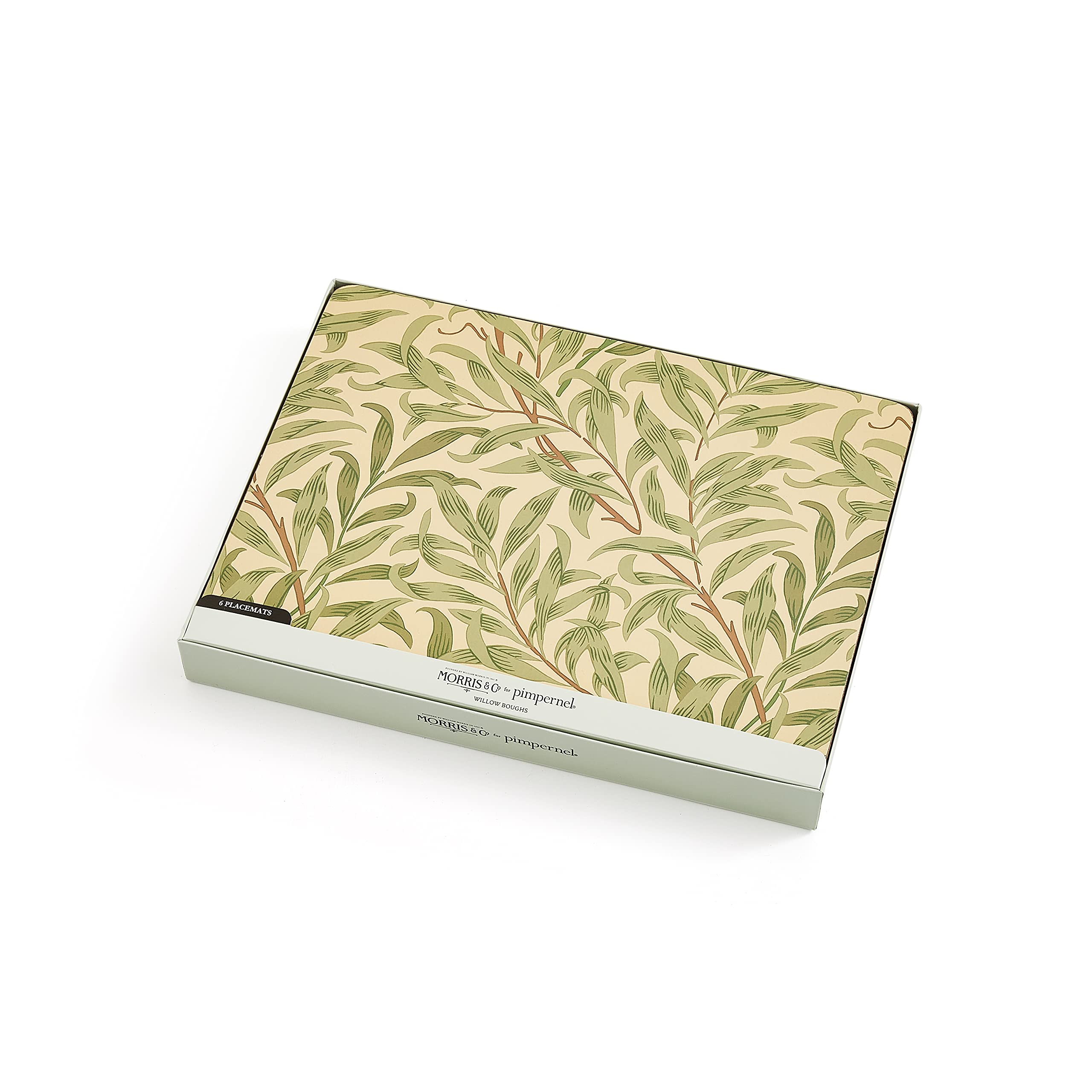 Portmeirion Willow Bough Green Placemats Set of 6 - Large Rectangular Table Mats for Dining Room, Kitchen, and Formal Dinner Parties