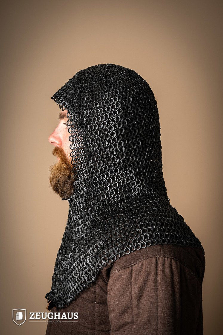 Chainmail Hood Flat Ring Riveted 9mm Burnished - Medieval Armor for LARP, Cosplay & Renaissance Fairs