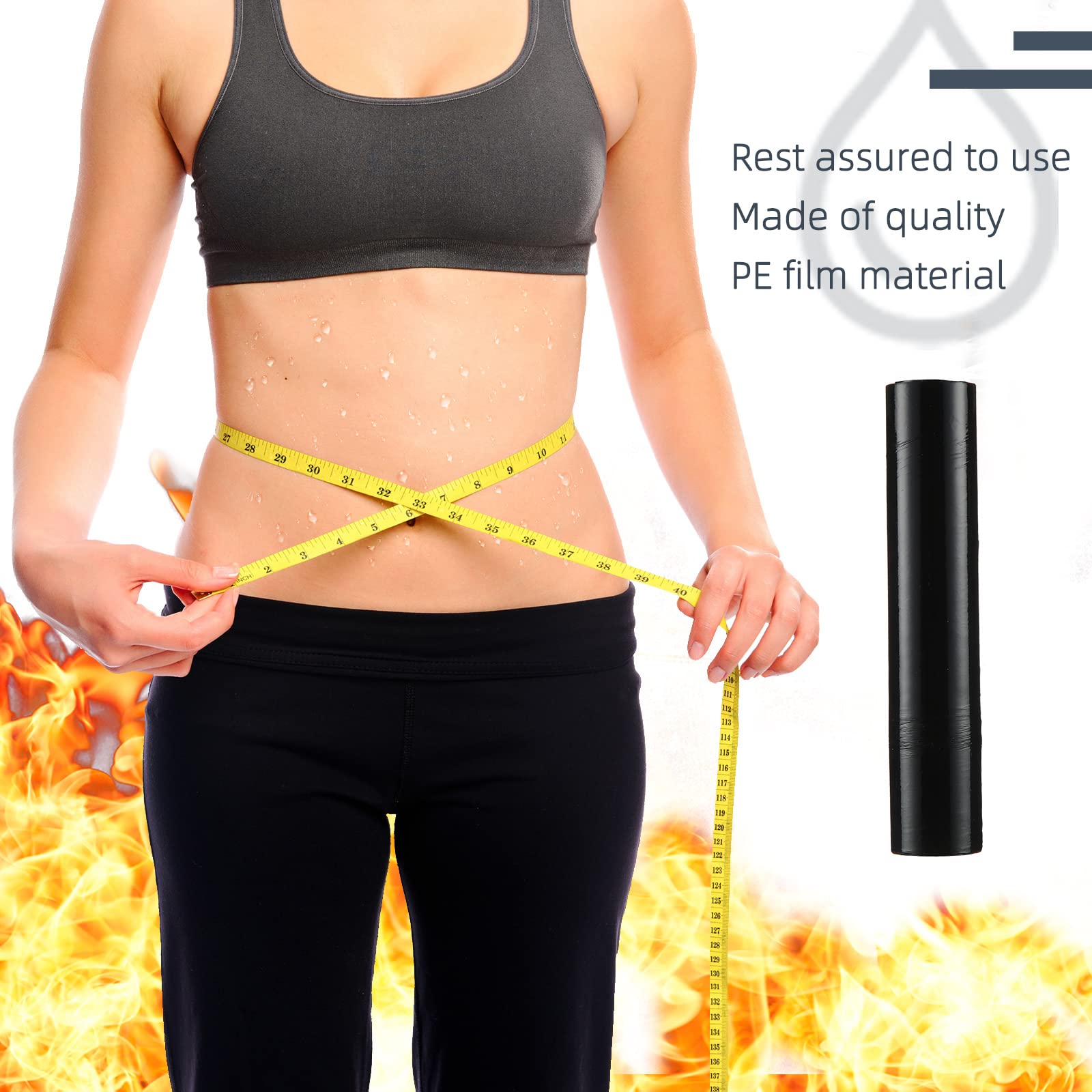 60 Meters Black Osmotic Plastic Body Wrap for Workout & Sweat Enhancer - Stomach Wrap, Body Shaper Film Applicator, Power Wrap (2 Rolls) - Ideal for Gym, Weight Loss & Postpartum Recovery