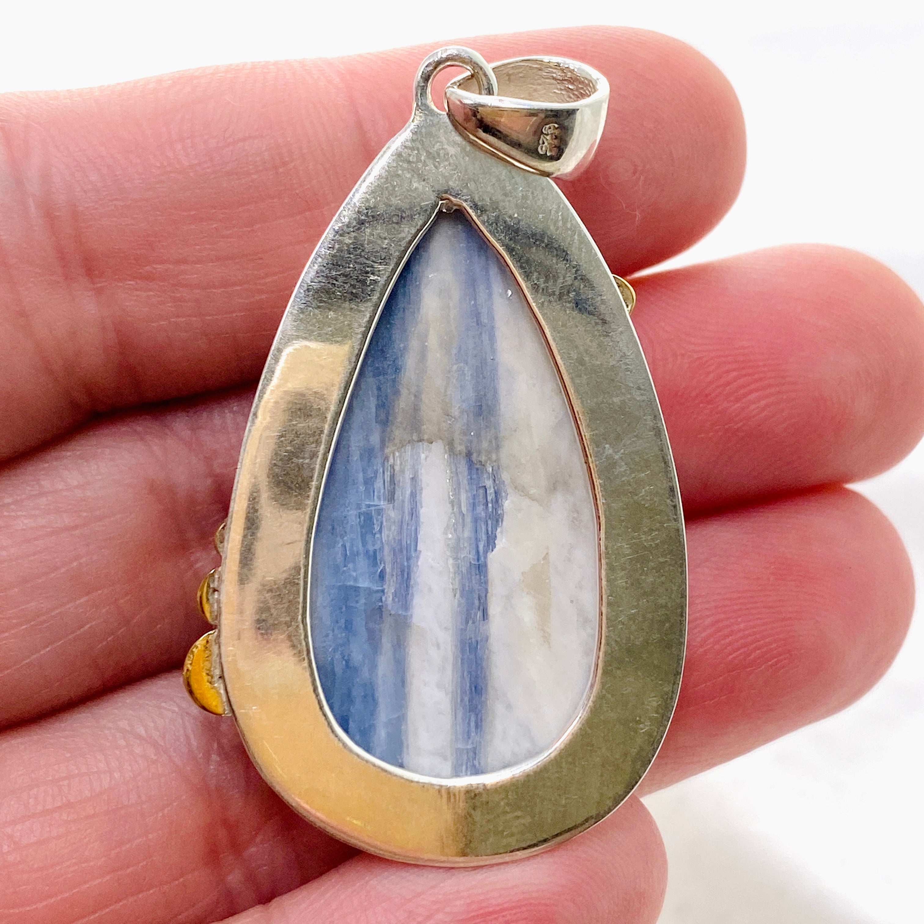 Blue Kyanite Teardrop Pendant Necklace with Brass Accents - KPGJ4624 | Healing Crystal Jewelry for Meditation, Energy Balancing & Spiritual Gifts