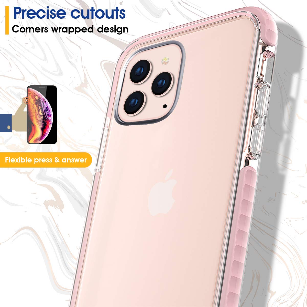 MATEPROX iPhone 11 Pro Max Case - Clear Thin Slim Crystal Transparent Shockproof Bumper Cover for iPhone 11 Pro Max 6.5 Inch (Pink) | Perfect for Daily Protection, Work & Outdoor Activities