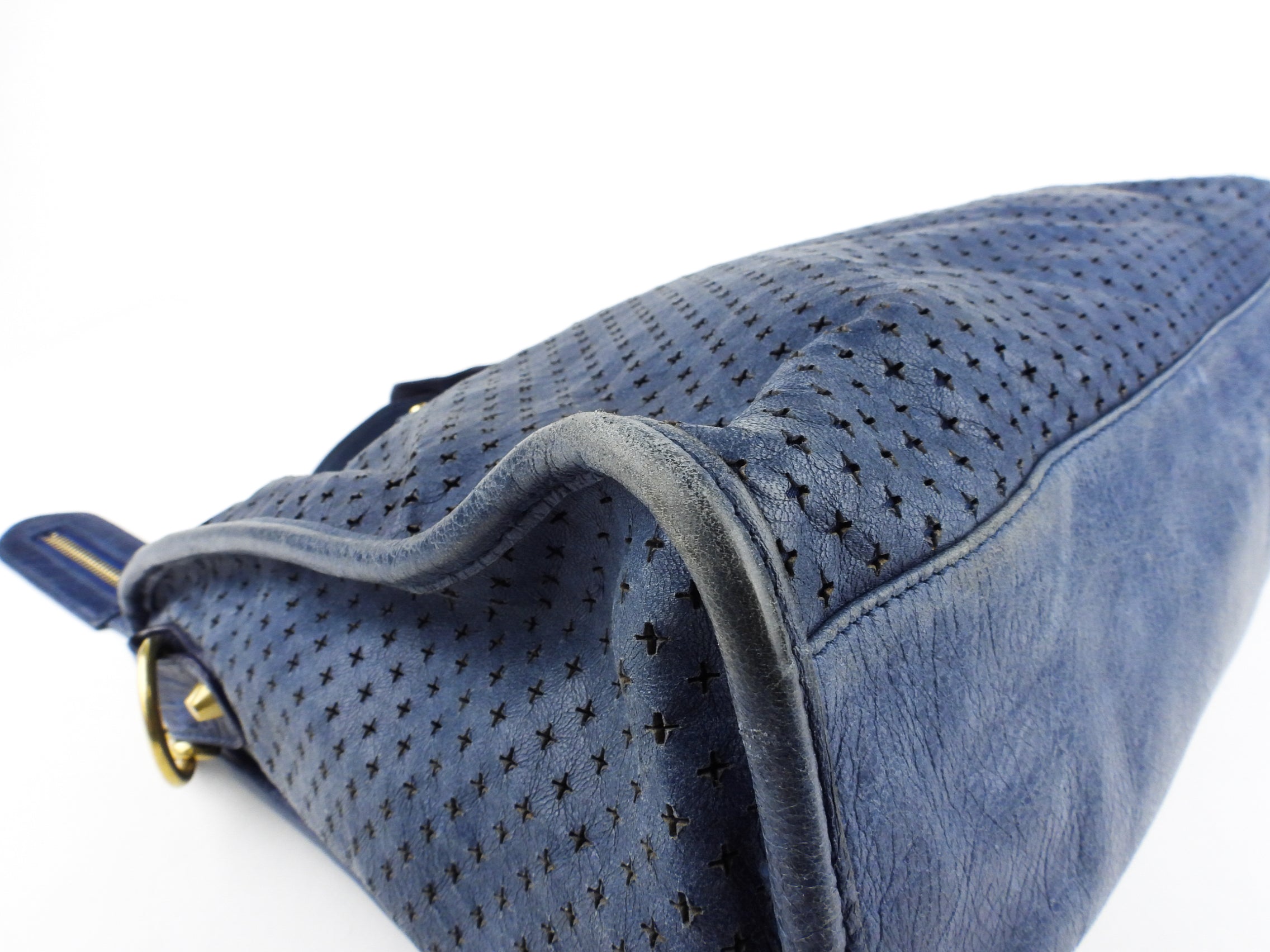 Balenciaga Blue Perforated Leather Moto Classic City Bag for Women - Stylish Crossbody Handbag for Everyday Use, Work & Travel