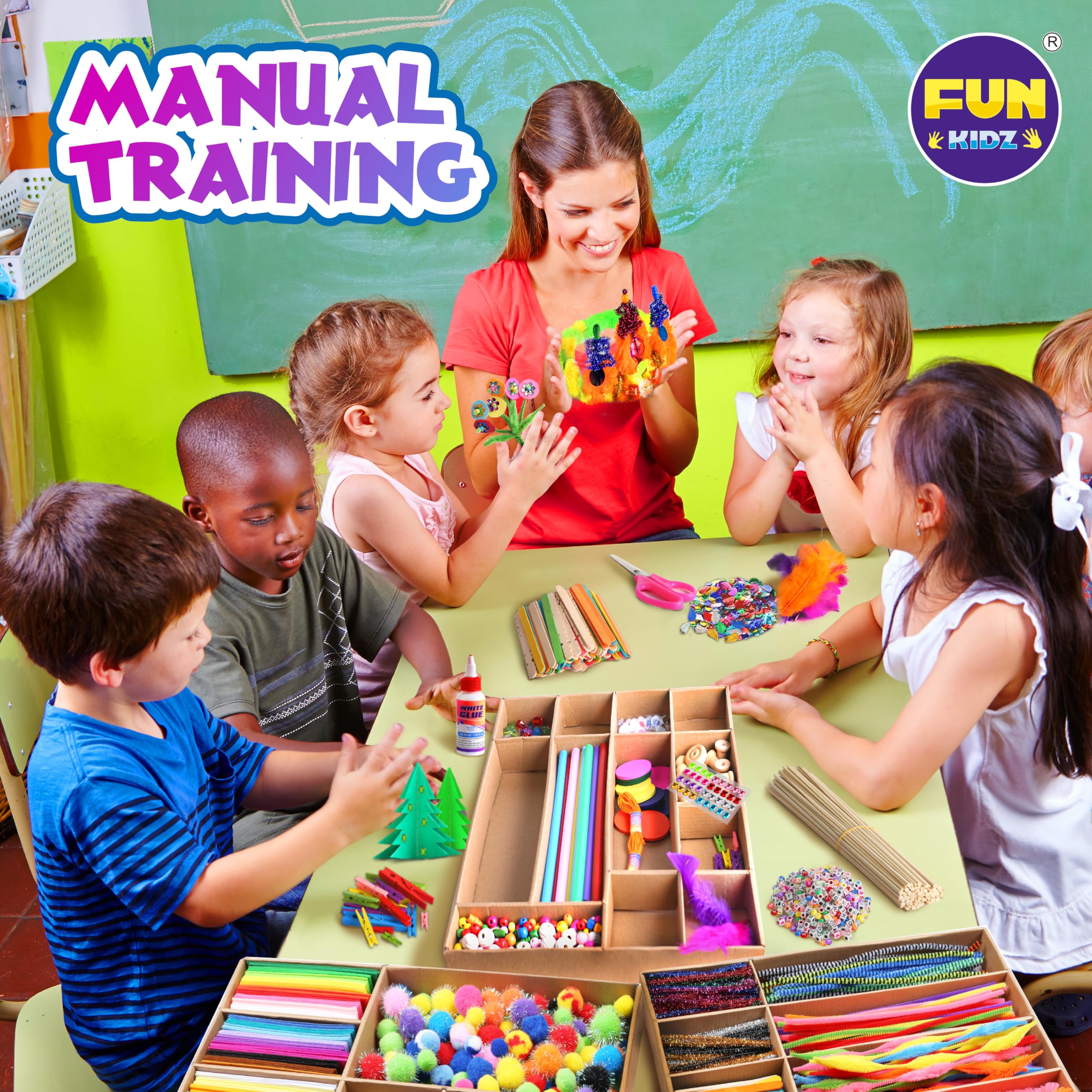 3 Layers Jumbo Arts and Crafts Supplies Warehouse - 1600+ Giant Craft Materials Kit for Kids 6-12, Biggest Chest Box 17.91Wx12.4L - Creative Toys Birthday Gift for Preschool Girls and Boys - Perfect for DIY Projects, Classroom Activities & Party Favors