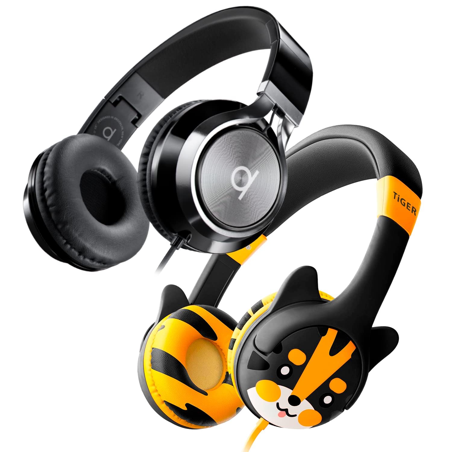 ARTIX CL750 Foldable Noise Isolating On-Ear Headphones with Microphone & Kidrox Tiger-Ear Kids Headphones for Boys and Girls - Perfect for Travel, School, and Gaming