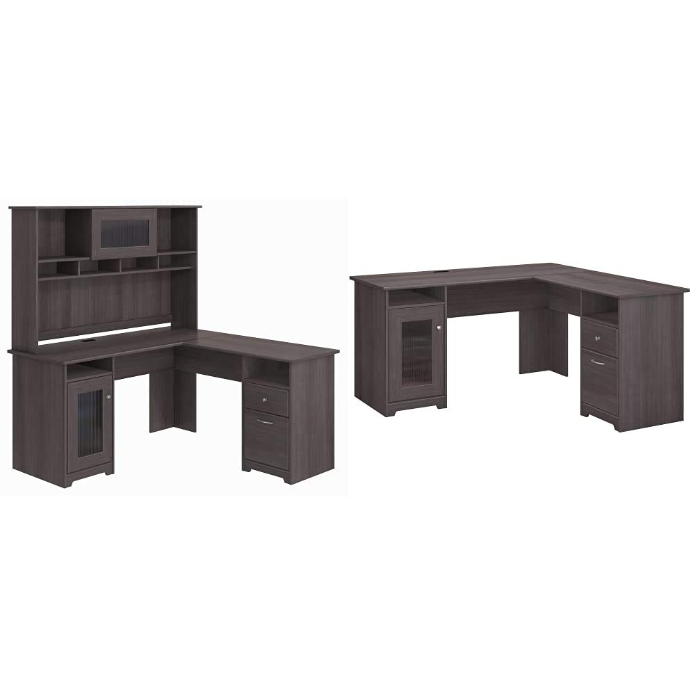 Bush Cabot L-Shaped Desk with Hutch - Heather Gray for Home Office & Gaming