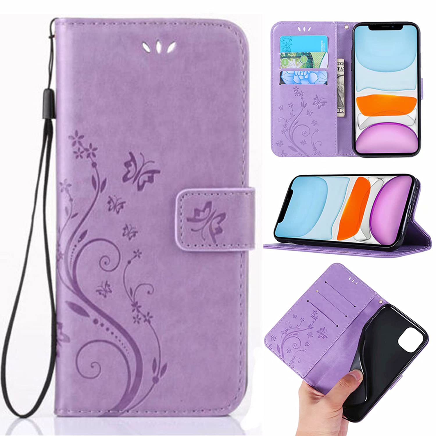 Floral Leather Wallet Case for iPhone 11 with Card Holder, Kickstand & Magnetic Closure - Slim Protective Cover for Women (6.1 inch) | Perfect for Everyday Use, Travel & Hands-Free Viewing