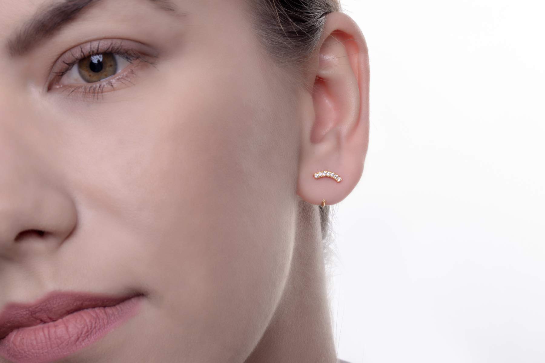 Elegant 9K 14K 18K Solid Gold Diamond Curved Bar Earrings for Women - Tiny Hoop Huggie Earrings, Minimalist Open Hoop Jewelry - Perfect for Weddings, Parties & Everyday Wear