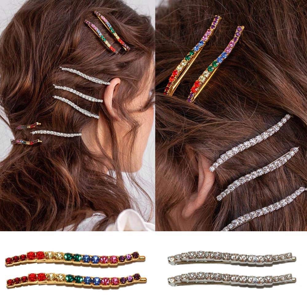 Luxcastle Rhinestone Hair Clips for Women - Shiny Silver Bridal Hair Accessories Set of 2PCS (Colorful) - Perfect for Weddings, Prom, Parties & Special Occasions