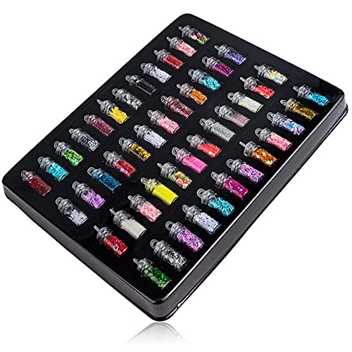 FAMEZA 48-Piece 3D Nail Art Decoration Kit - Mini Glass Bottles with Free Nail Art Tweezer for DIY Manicure, Nail Salon & Home Decor