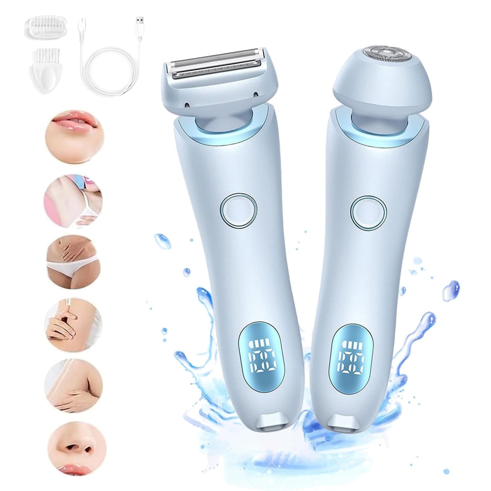 Premium Duskofficial The Glide Pro 3.0 Electric Razor - 2-in-1 Waterproof Shaver & Bikini Trimmer for Women | Wet/Dry Use | Painless Hair Removal with Removable Head (Blue) | Perfect for Travel, Gym & Sensitive Skin Care