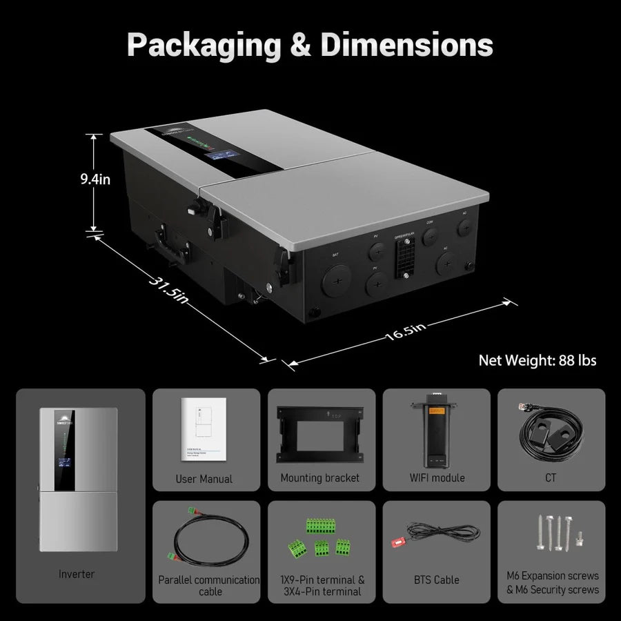 SunGoldPower 11.4KW 48V Split Phase Hybrid Solar Inverter for Home & RV Off-Grid Power System - Solar Energy Storage & Backup Solution for Residential and Mobile Applications