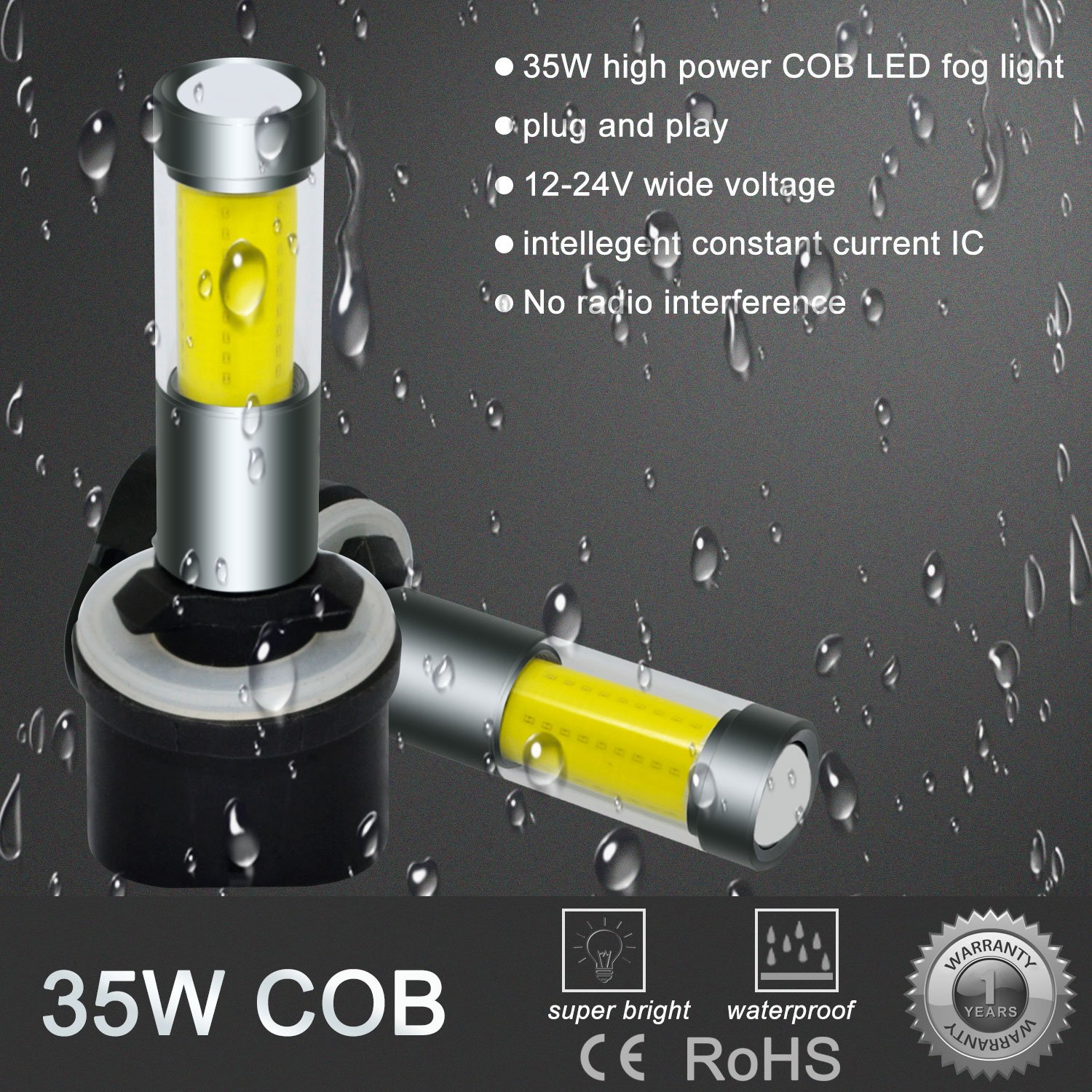 Alla Lighting Xtreme Super Bright 899 880 LED Fog Light Bulbs - High Power COB Universal 892 880 LED Bulb Replacement - 3000K Amber Yellow - Perfect for Off-Road, Trucks & SUVs in Foggy Conditions