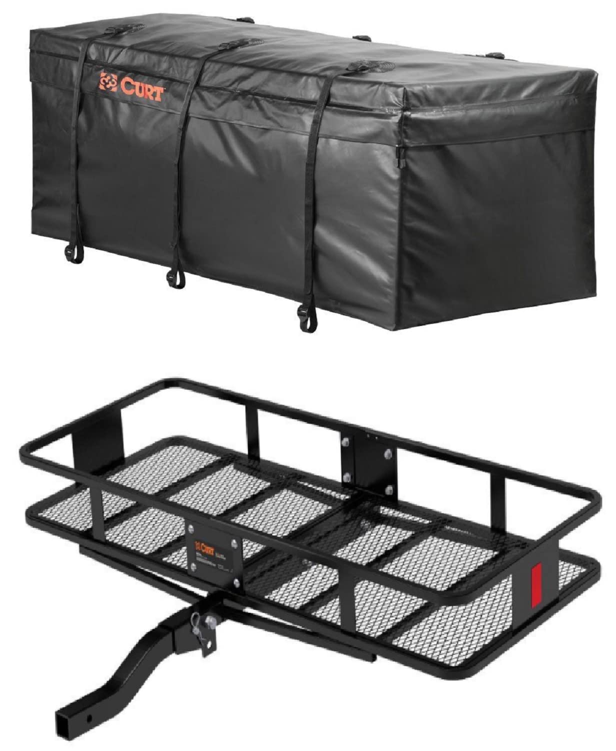 Curt 18211 & 18153 Black Vinyl Cargo Bag and Basket Carrier Bundle - Perfect for Road Trips, Camping & SUV Storage