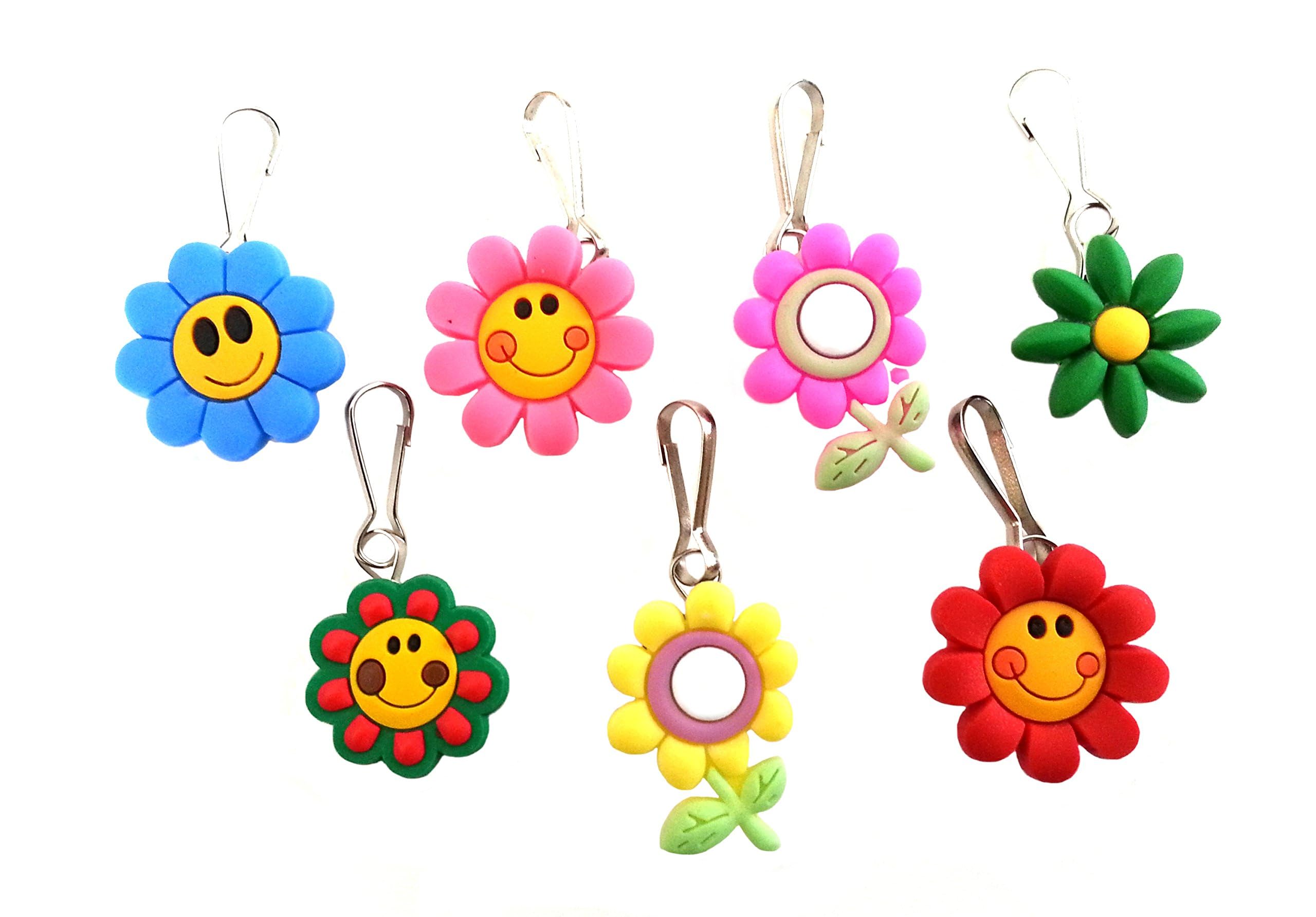 AVIRGO Zipper Pull Tabs - 7 Pack Flower Zipper Tags for Backpacks, Jackets, Luggage, Bags & Accessories | Easy Grip Zipper Extenders for Kids & Adults | Perfect for Travel, School & Everyday Use