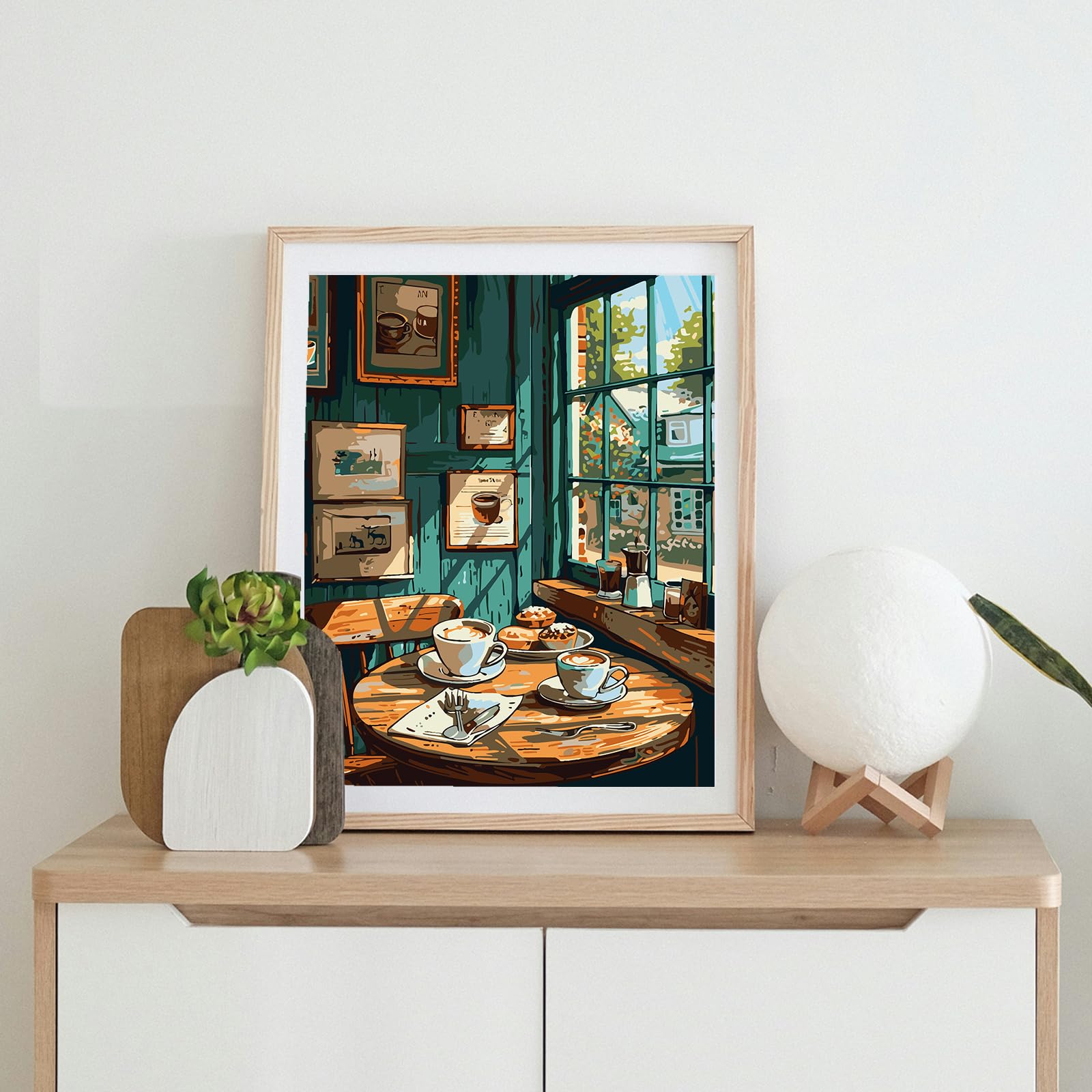 Shinefly Paint by Numbers Kit for Adults & Beginners - 16x20 Inch Acrylic Painting on Canvas with Cafe Day Design - Perfect for Home Decor, Stress Relief & Family Art Projects