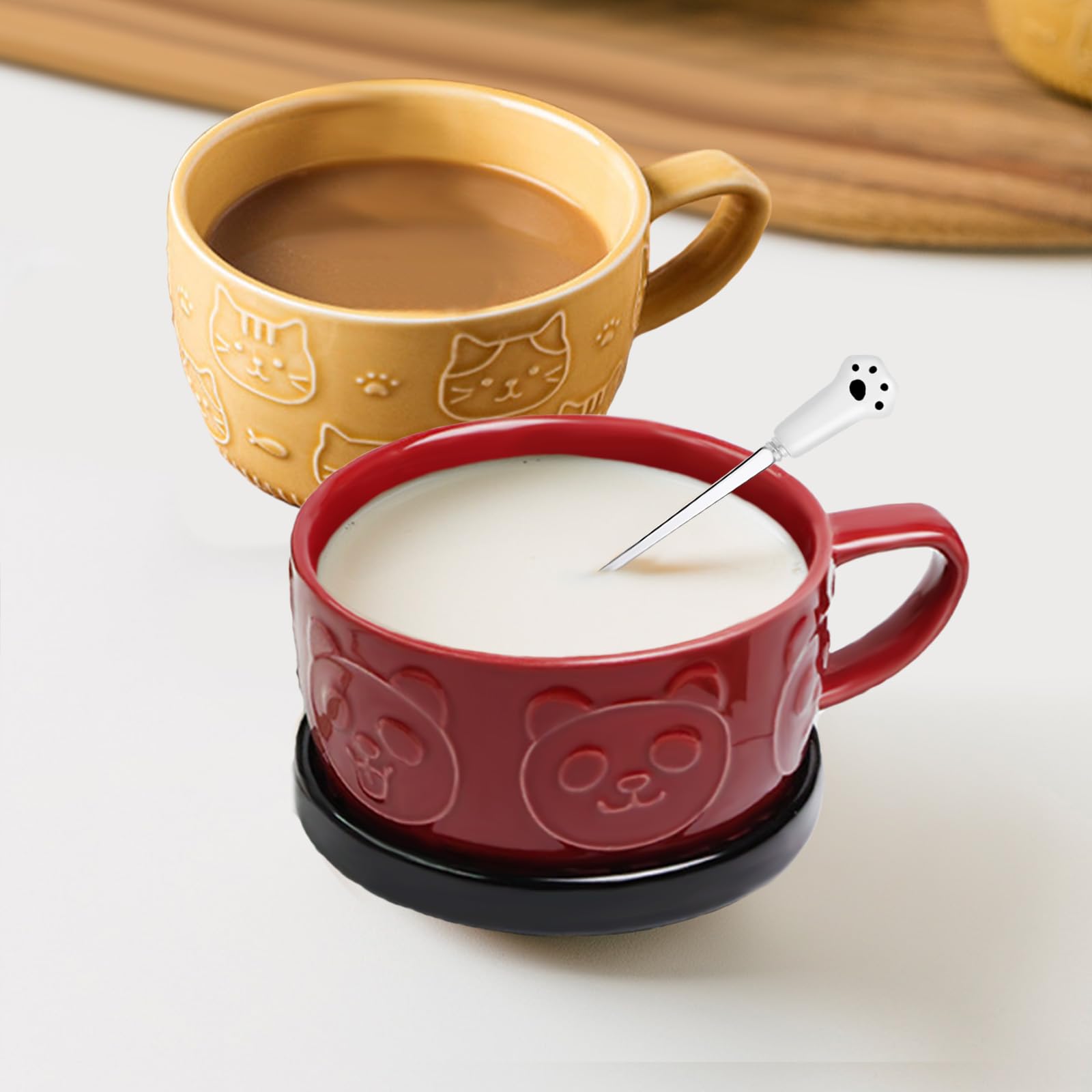 Kawaii Panda Coffee Mug with Lid - Cute Ceramic Tea Cup & Dessert Saucer Set for Women, Men, Kids - Perfect Christmas, Birthday Gift for Her, Wife, Mom, Grandma, Teacher - Ideal for Home, Office & Coffee Lovers