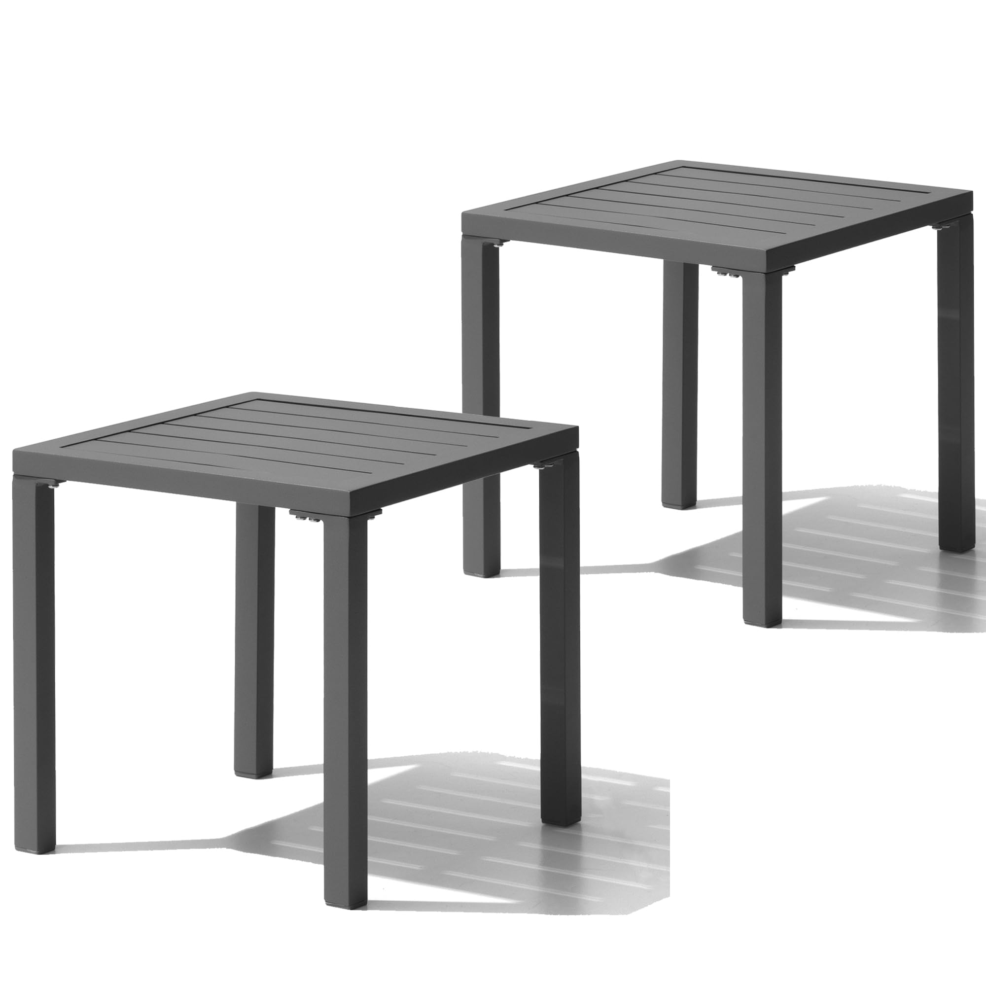Pellebant 2-Piece Light Gray Aluminum Square Side Table Set - Indoor Outdoor Patio, Bistro, Chaise Lounge Coffee Table for Living Room, Garden, Poolside & Balcony