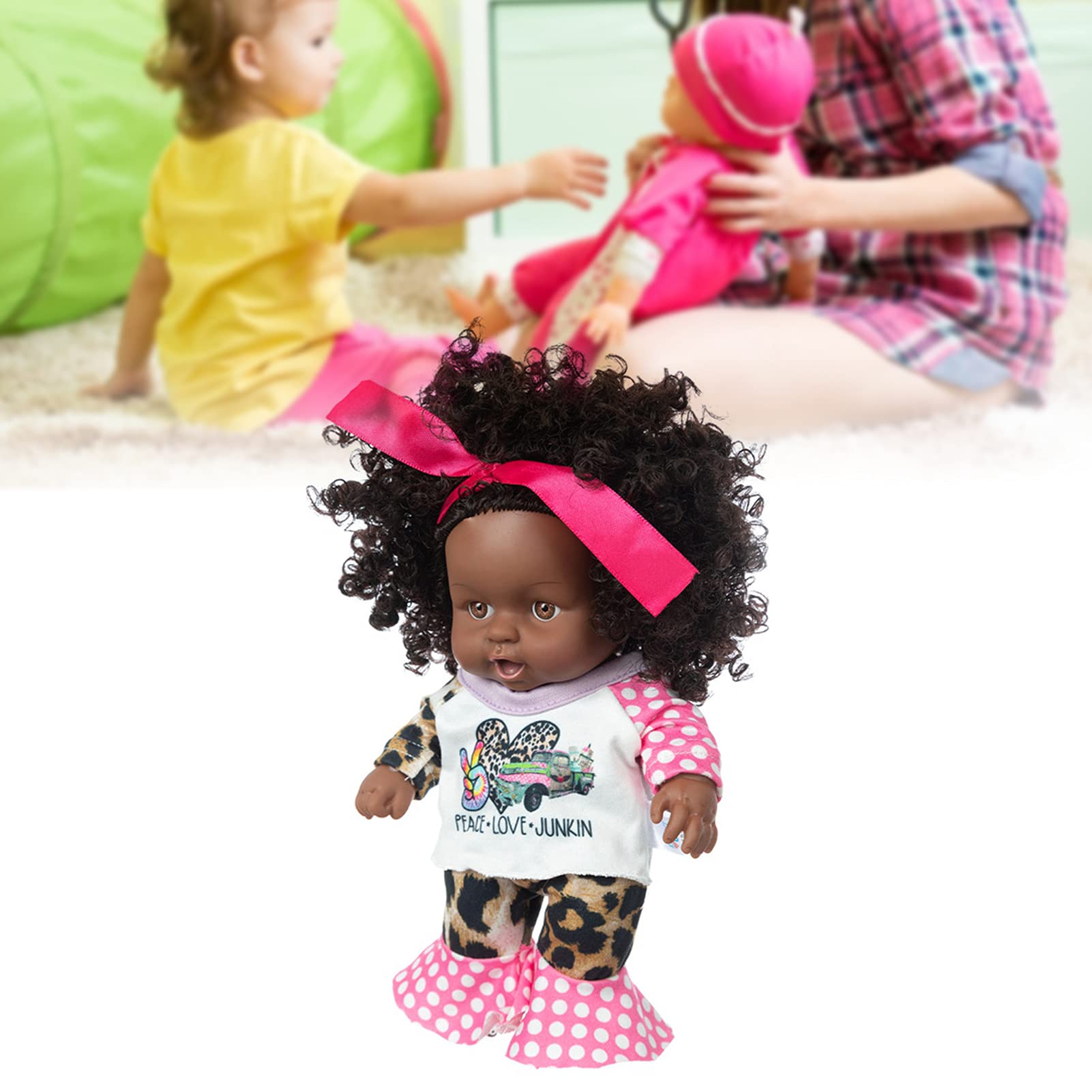African Baby Doll with Hair Band - 25cm Lifelike Vinyl Toy for Kids Birthday Gifts & Pretend Play