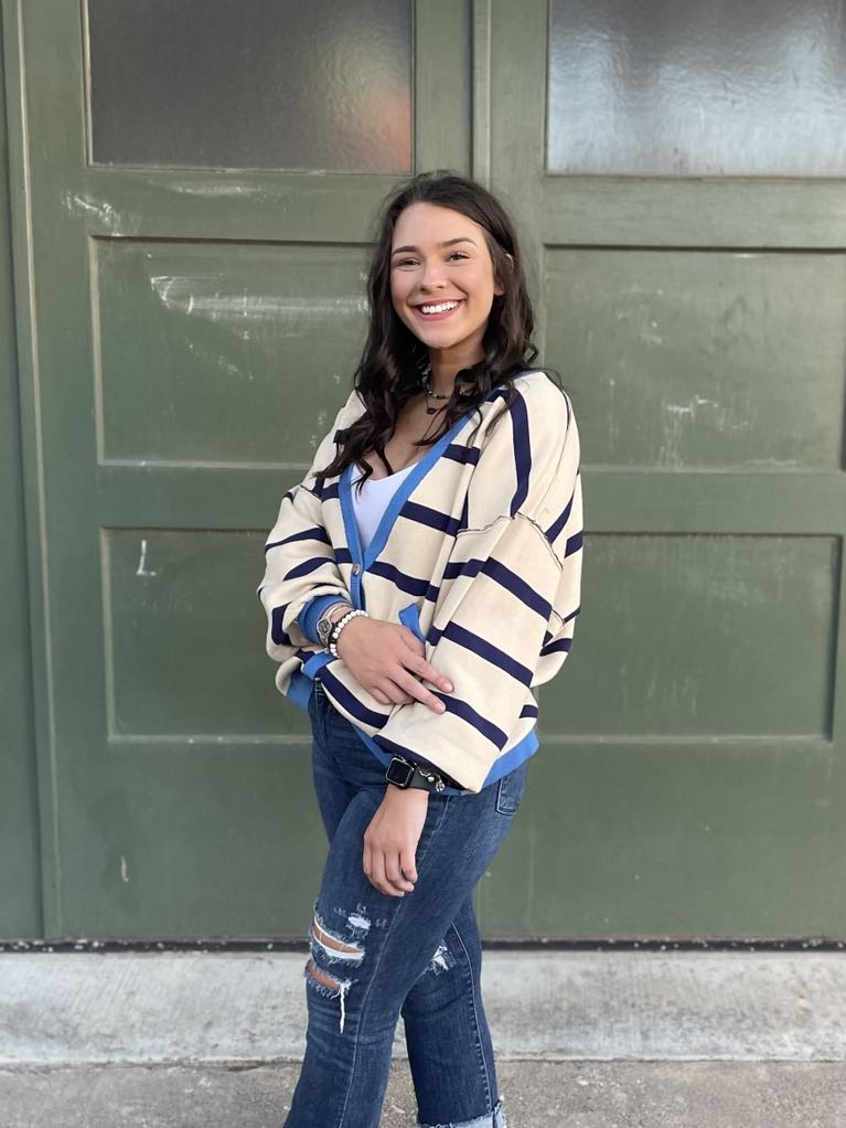 PREORDER: Navy Stripe Contrast Trim Cardigan | Women's Knit Sweater | Perfect for Office Wear & Casual Outfits