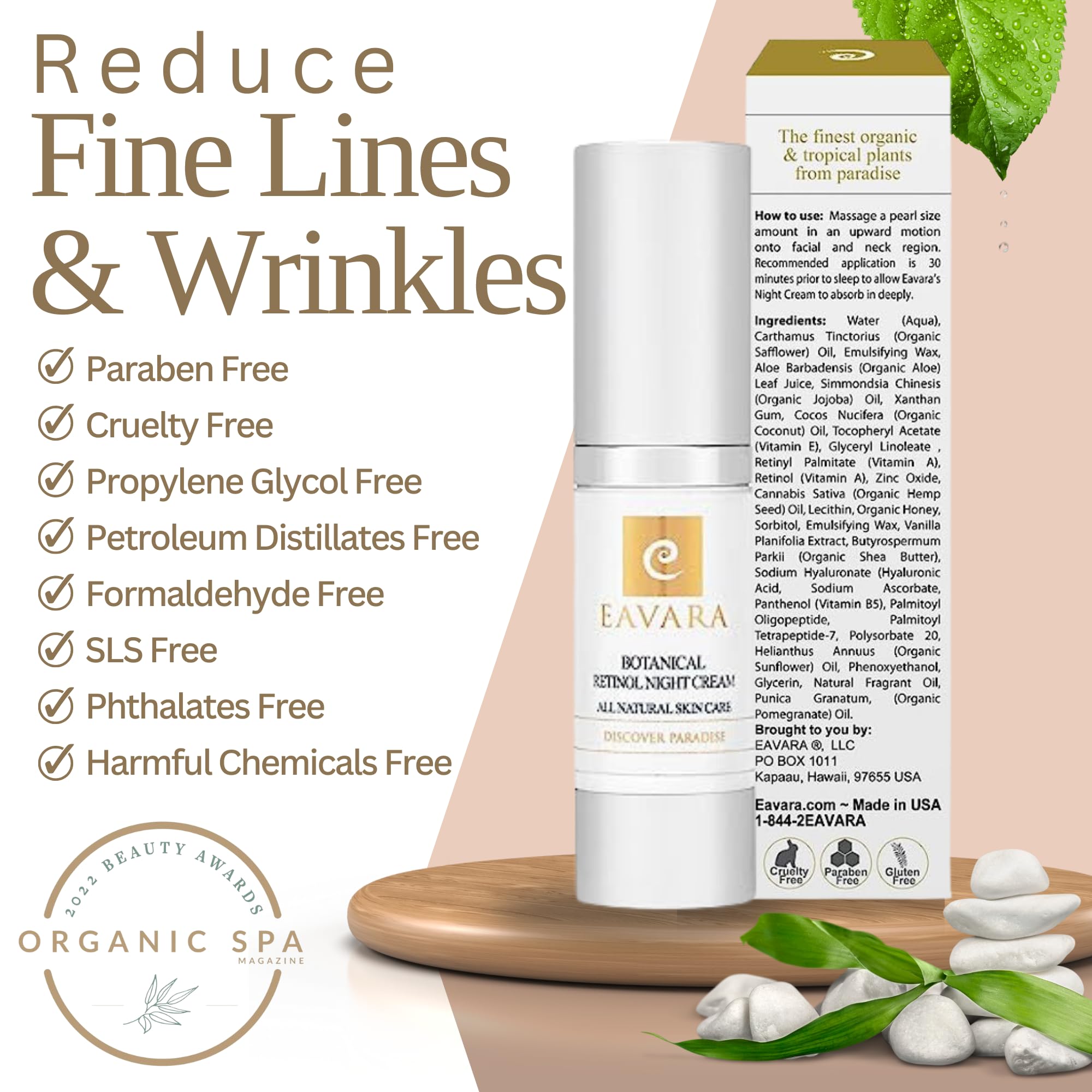 Organic Retinol Night Cream for Wrinkles & Fine Lines - Anti-Aging Eye Cream & Daily Moisturizer for Dry Skin | Hydrating Nighttime Skincare Routine for Women & Men
